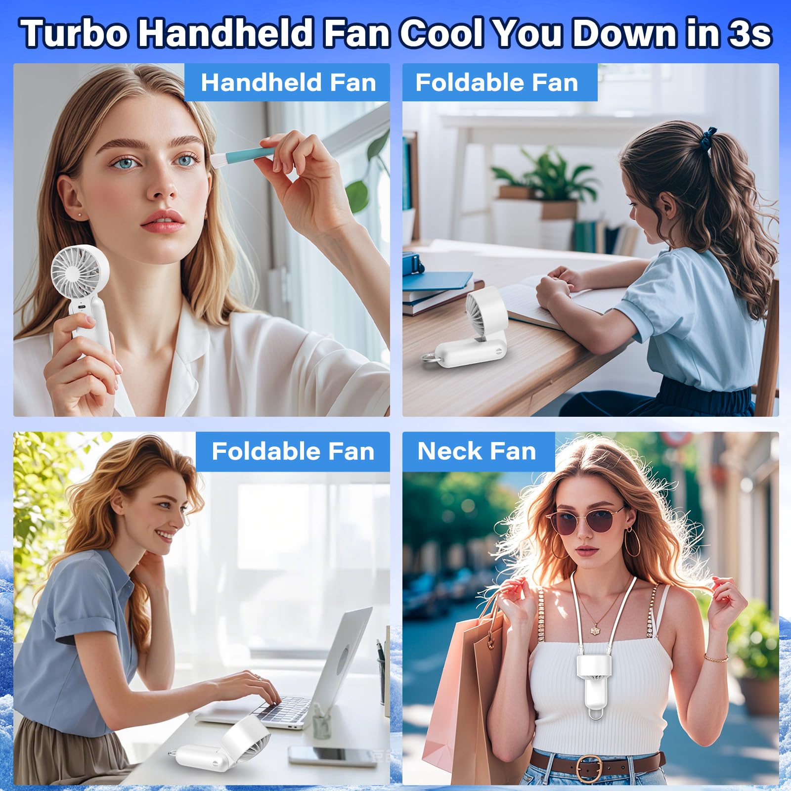 Handheld Fan Turbo - Portable Battery Powered Mini Hand Held Fan Rechargeable With Power Display