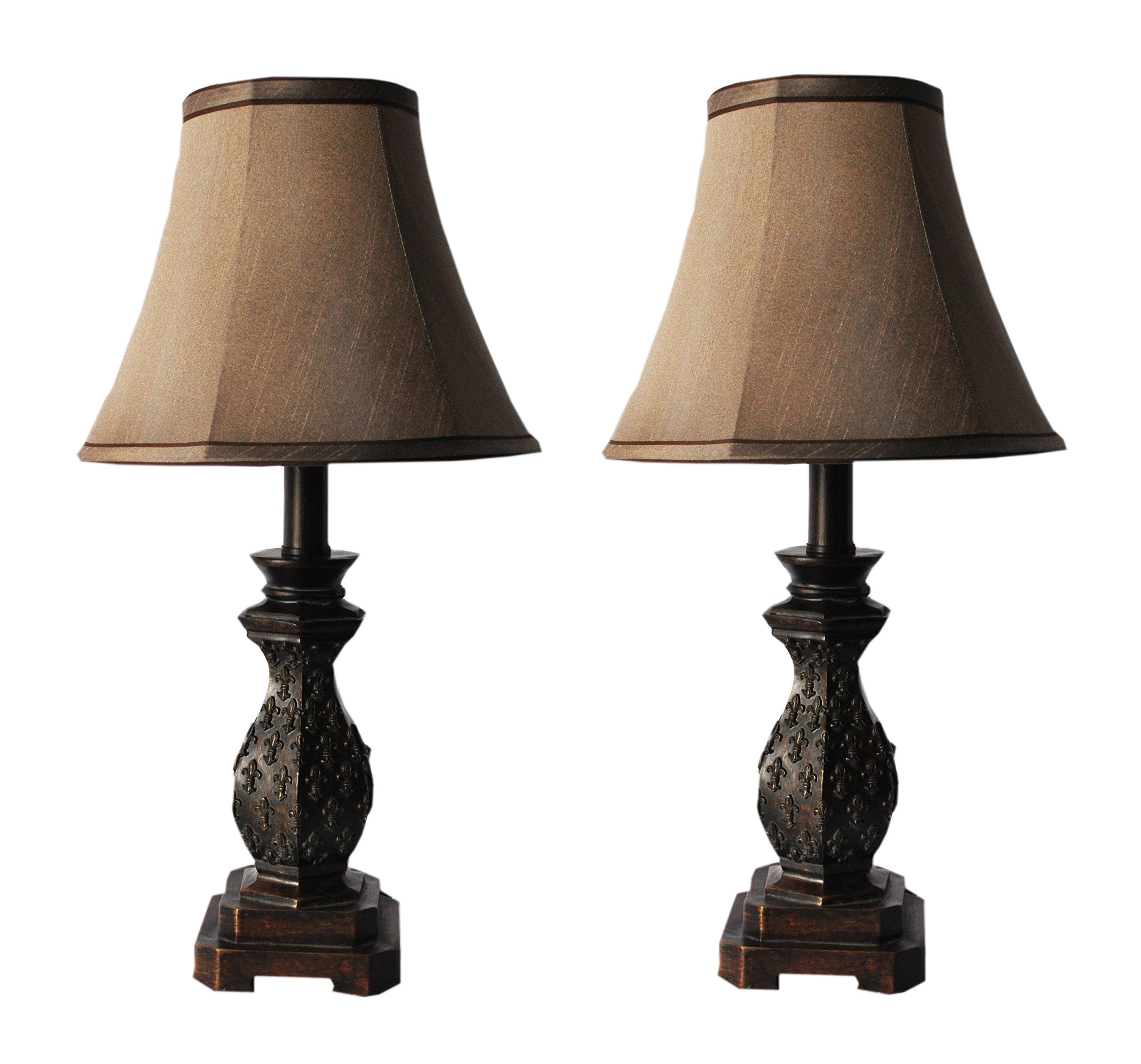 Melloway Set Of 2 Traditional Dark Bronze Table Lamps With Fleur-De-Lis Design, 19 Inch Height