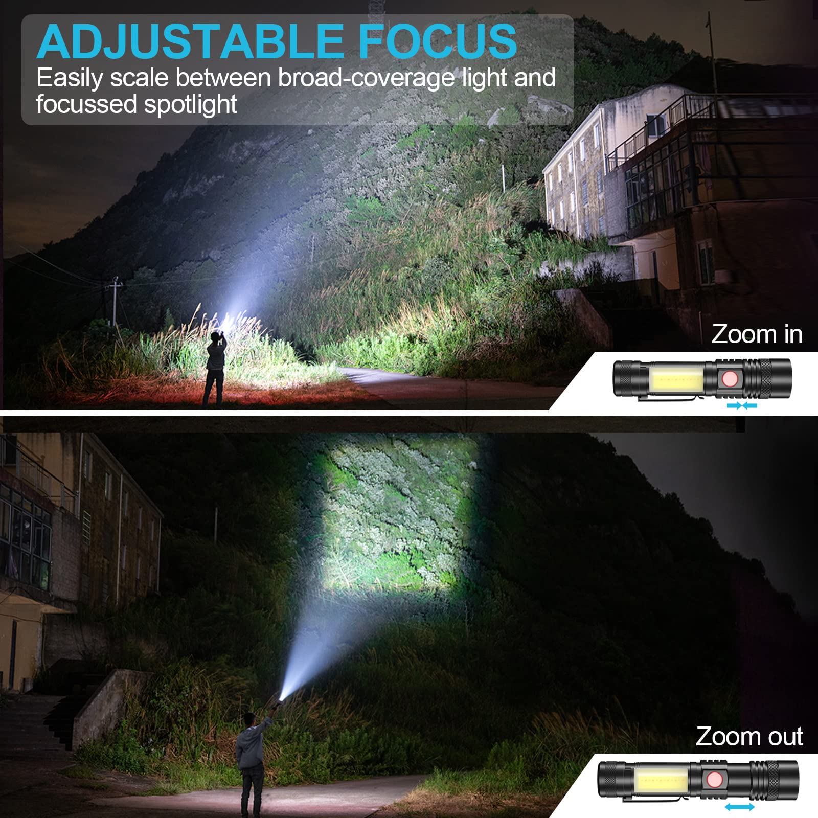 Proastar Rechargeable Flashlight, Super Bright Led Flashlight With Cob Sidelight, Zoomable, Waterproof, 4 Modes, Utility Flashlight For Camping, Emergency