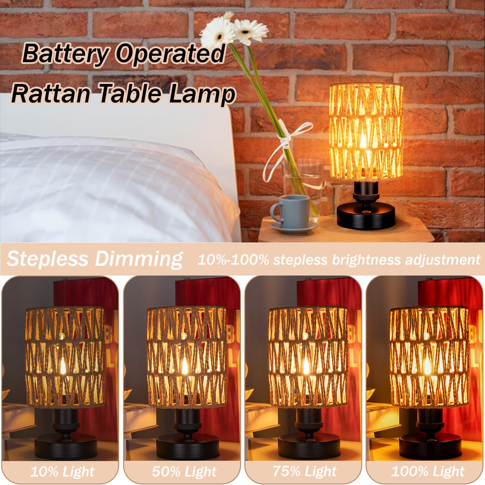 All Fortune Cordless Rechargeable Outdoor Table Lamps, Battery Operated Table Lamp, Stepless Dimmable For Patio, Living Room, And Bedroom (Bulb Included) - Set Of 2 (Beige)