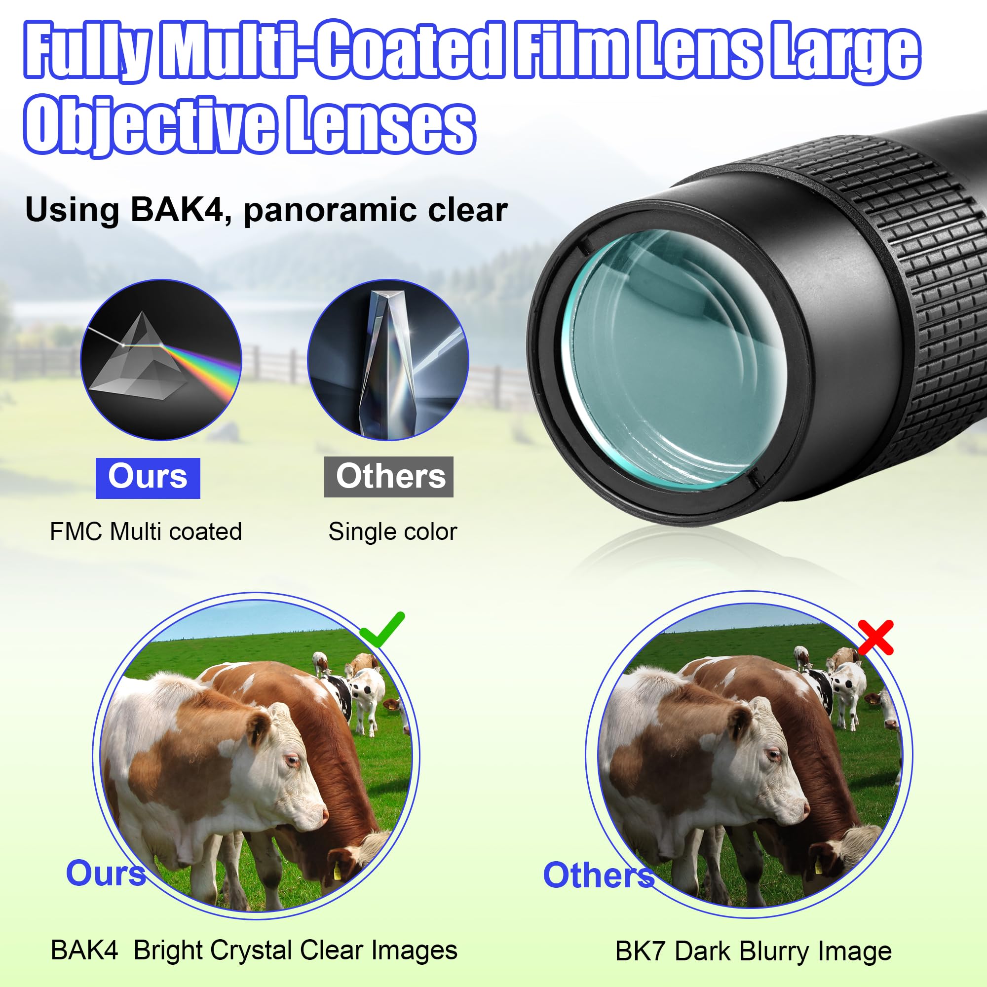 Vohezpt 10-300X40 Military Telescope - Monoculars For Adults High Powered, Compact Monocular Telescope For Hunting, Star Gazing, Bird Watching, Travel (Smartphone Adapter & Tripod Include)