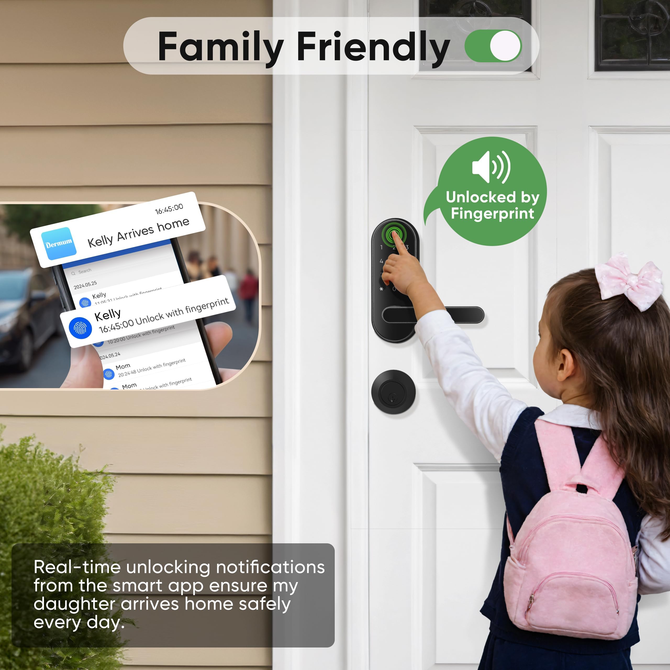 Dermum Keyless-Entry Fingerprint Digital Smart Lock: Electronic Door Lock With Code Passcode, Electric Door Knob, Biometric Door Handle (Black)
