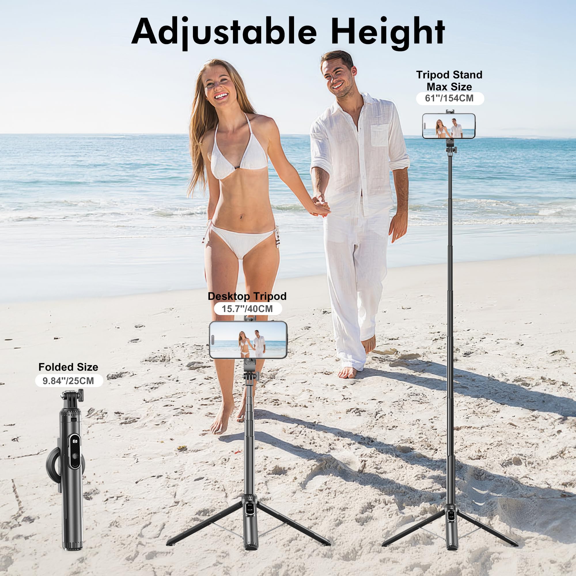 Eug-Products 61" Magnetic Phone Tripod & Selfie Stick For Golf Training, Extendable Cell Phone Tripod Stand With Wireless Remote And Phone Holder, Golf Training Aid - Compatible With Iphone Android (Black)