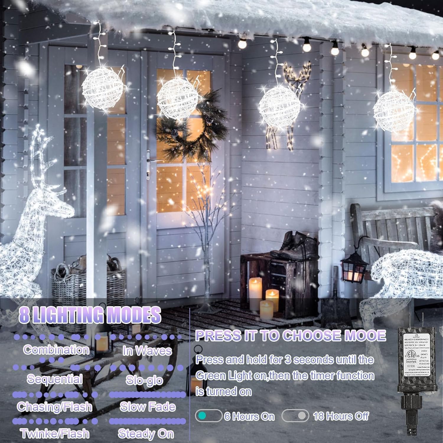 Baung Christmas String Lights Outdoors,4 Pack 7.95" Sphere Lights,Ball Tree Garden Globe Lights For Home, Party, Christmas, Porch Patio,Wedding, Garden,Tree Decoration With Plug