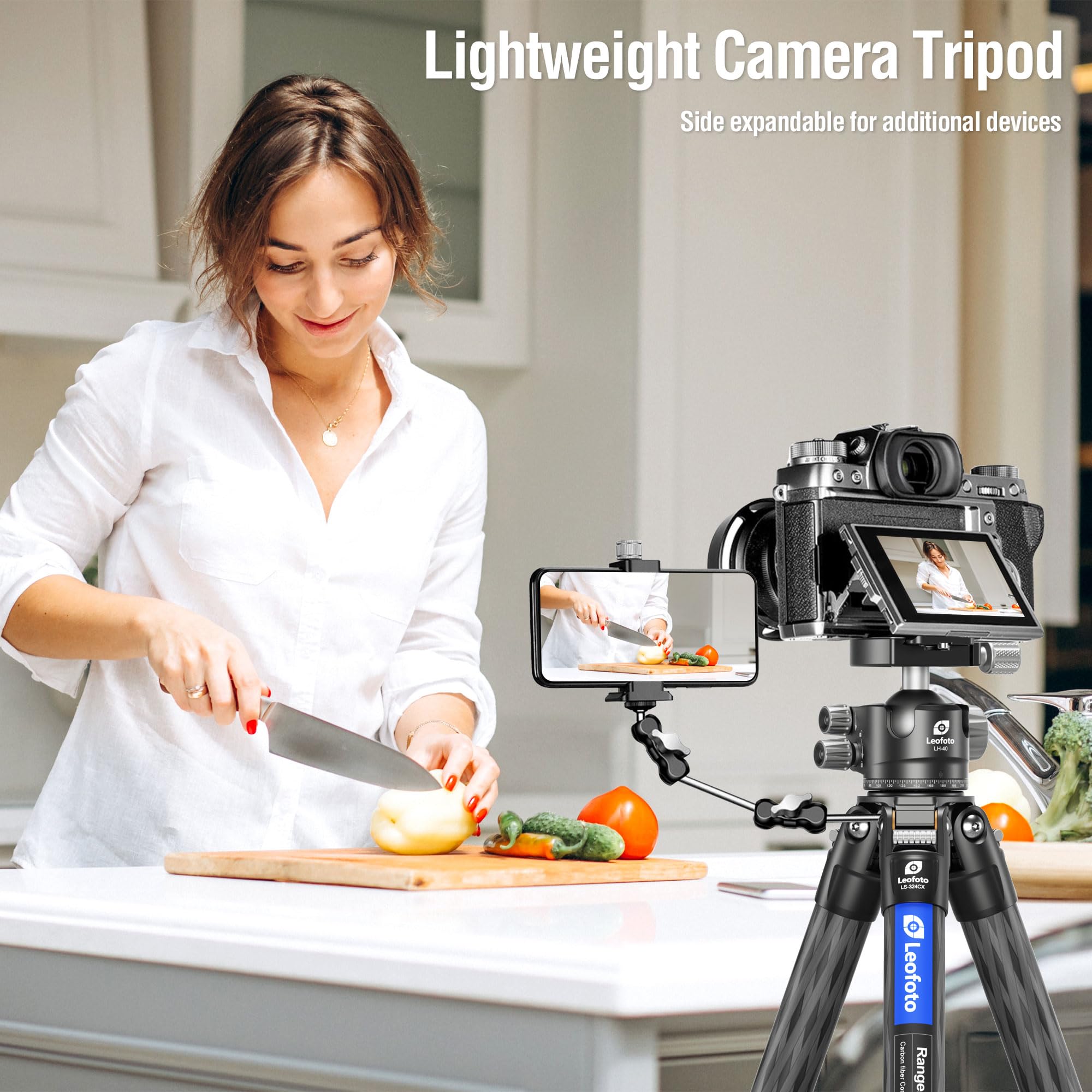 Leofoto Carbon Fiber Lightweight Travel Tripod, 68" Professional Video Tripod For Mirrorless Camera/Dslr With Carry Bag, Max Load 33.07Lb (Ls-324Cx)