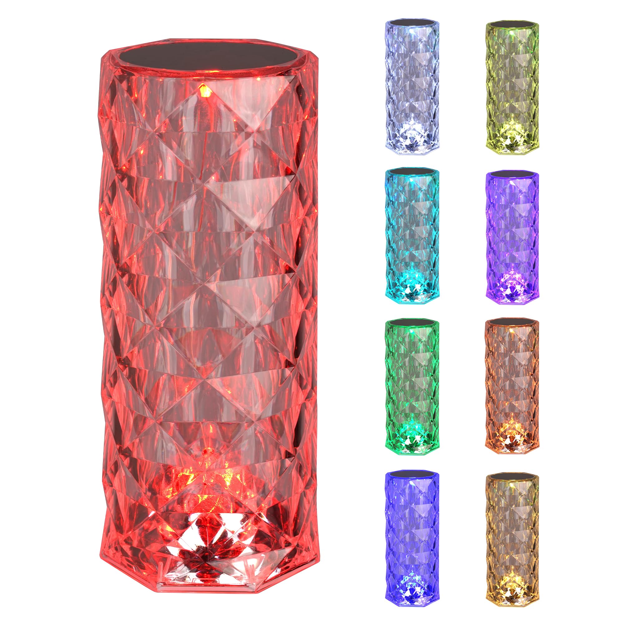 Catalina Lighting 16-Color Rgb Portable Prismatic Table Lamp, Rechargeable Cordless Crystal Night Light, Dimmable, 8.5" H, Clear Acrylic