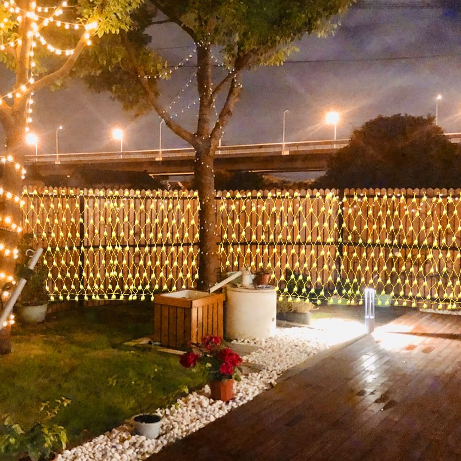 Funiao Outdoor Christmas Lights, 360 Led Sturdy Net Mesh Lights, 12X5Ft Large String Lights With 8 Modes, Christmas Decoration Lights For Year, Bushes, Gardens, Lawns, Patio Decor - Warmwhite