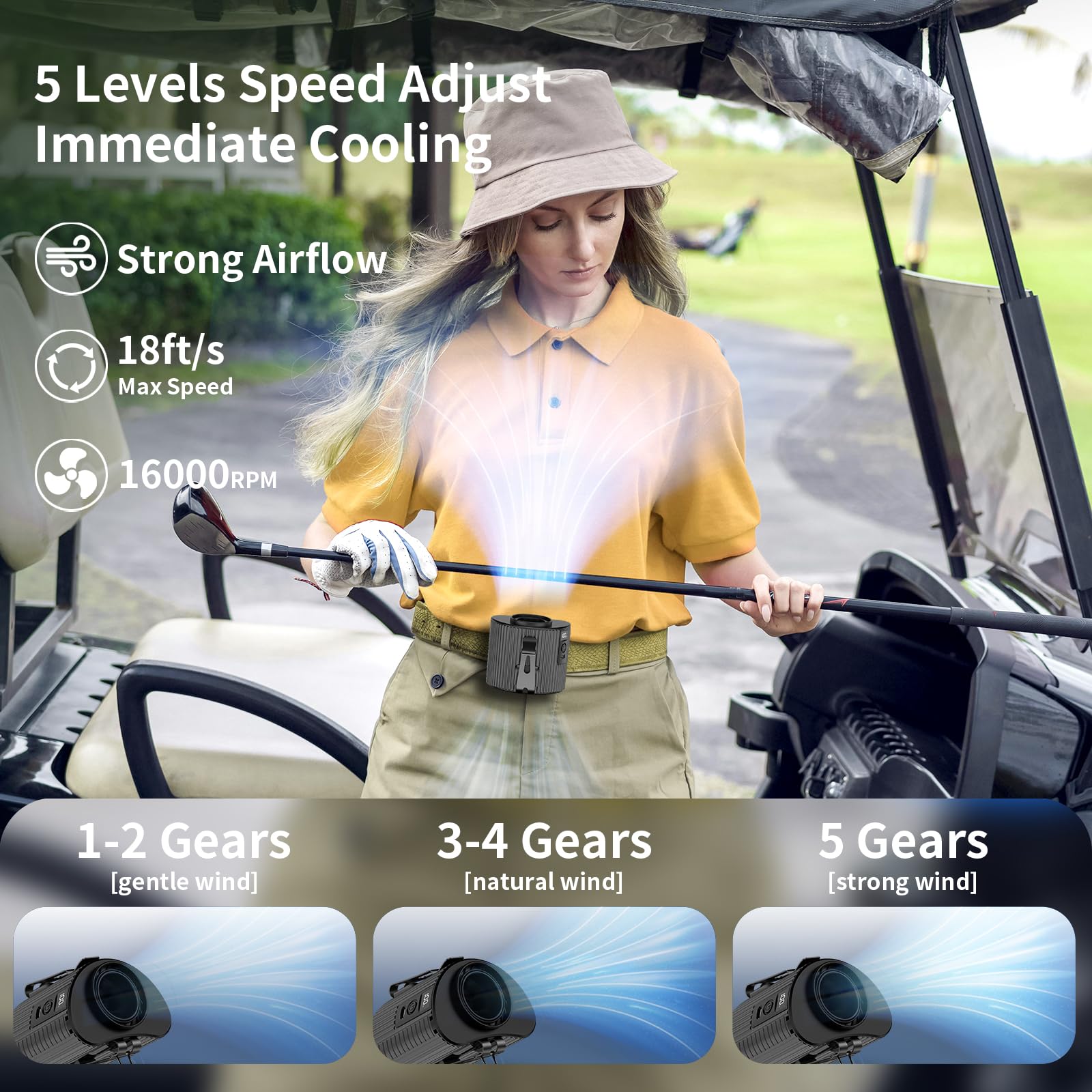 Socool Portable Waist Fan Clip On Wearable Belt Personal Fan Rechargeable Battery Operated