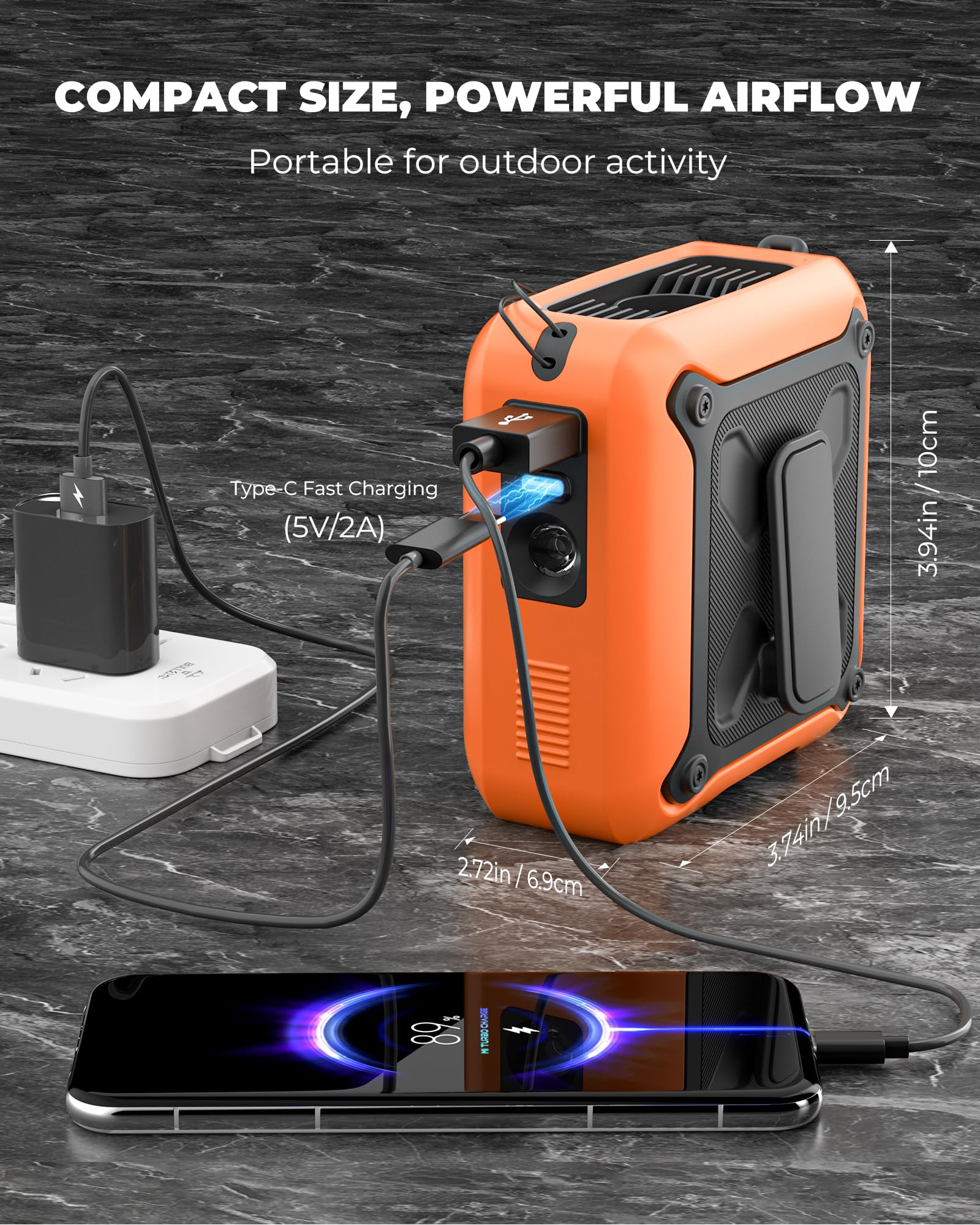 Portable Waist Fan Clip On Belt Under Shirt W/Led Display & Flashlight, 8000Mah Battery Powered