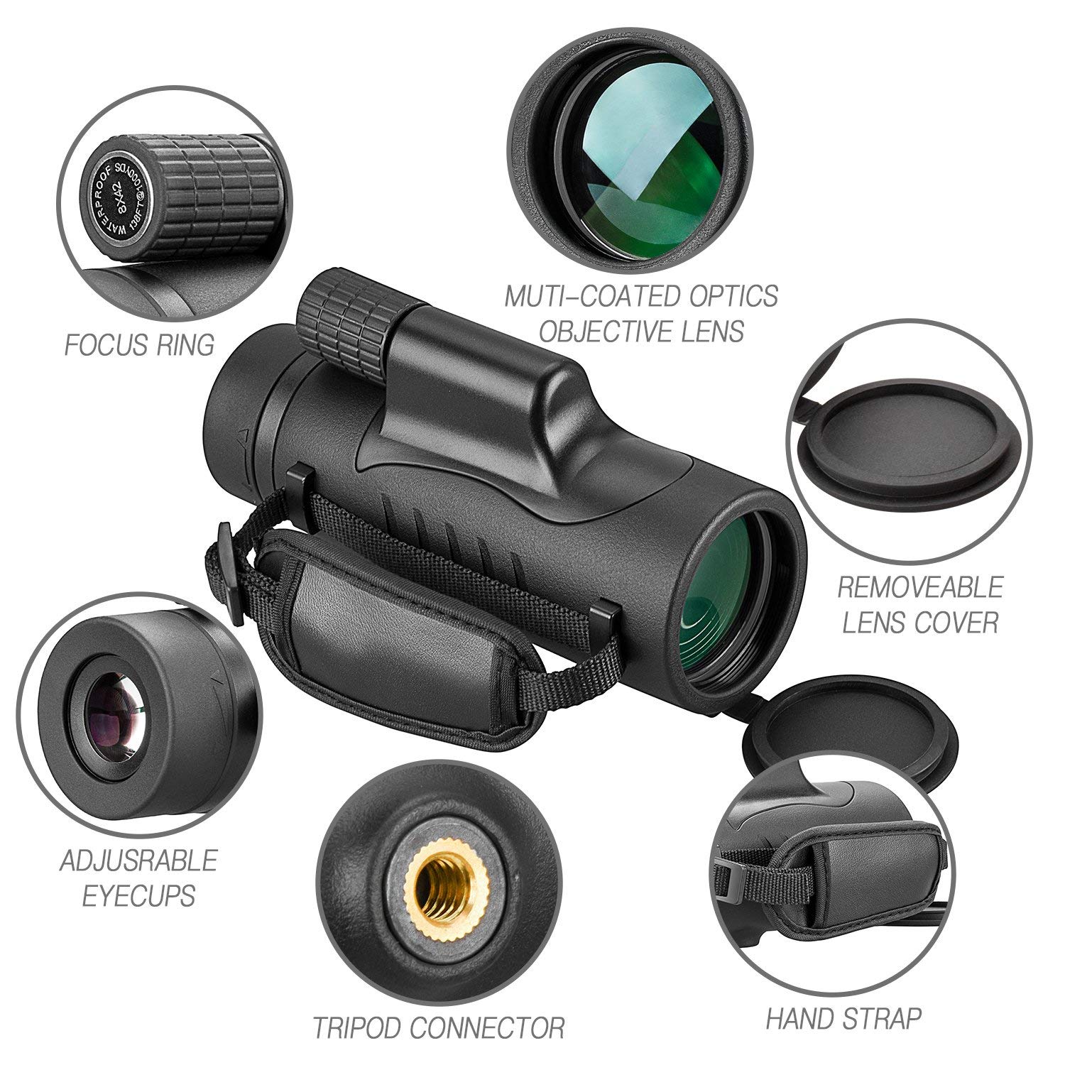 Feemic Monocular Telescope High Power 8X42 Monoculars Scope Compact Waterproof Fogproof Shockproof With Hand Strap For Adults Kids Bird Watching Hunting Camping Hiking Travling Wildlife Secenery