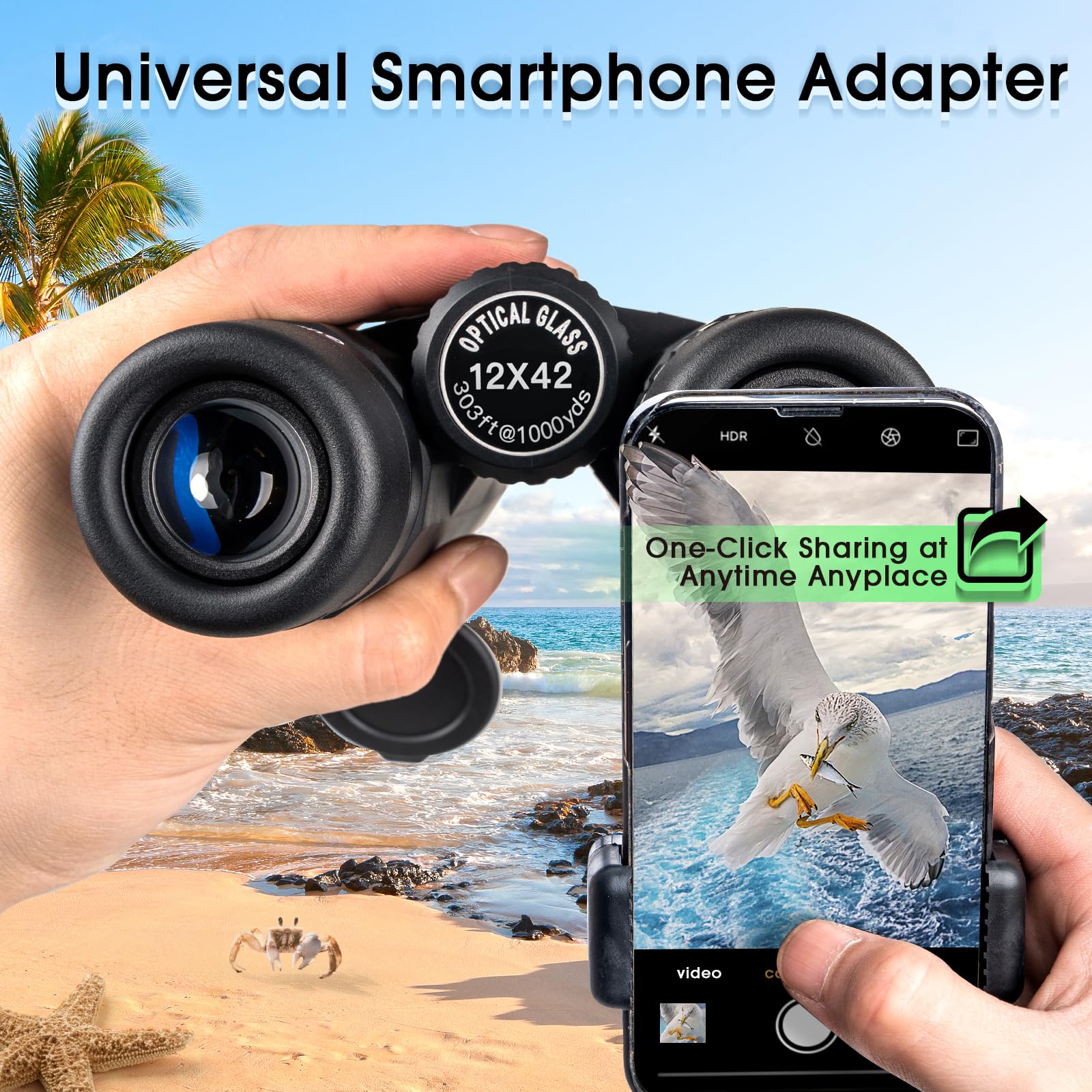Yuanzimoo 12X42 Binoculars For Adults High Powered Waterproof Compact With Low Light Night Vision For Hunting Outdoor Sports Concerts Bird Watching Black