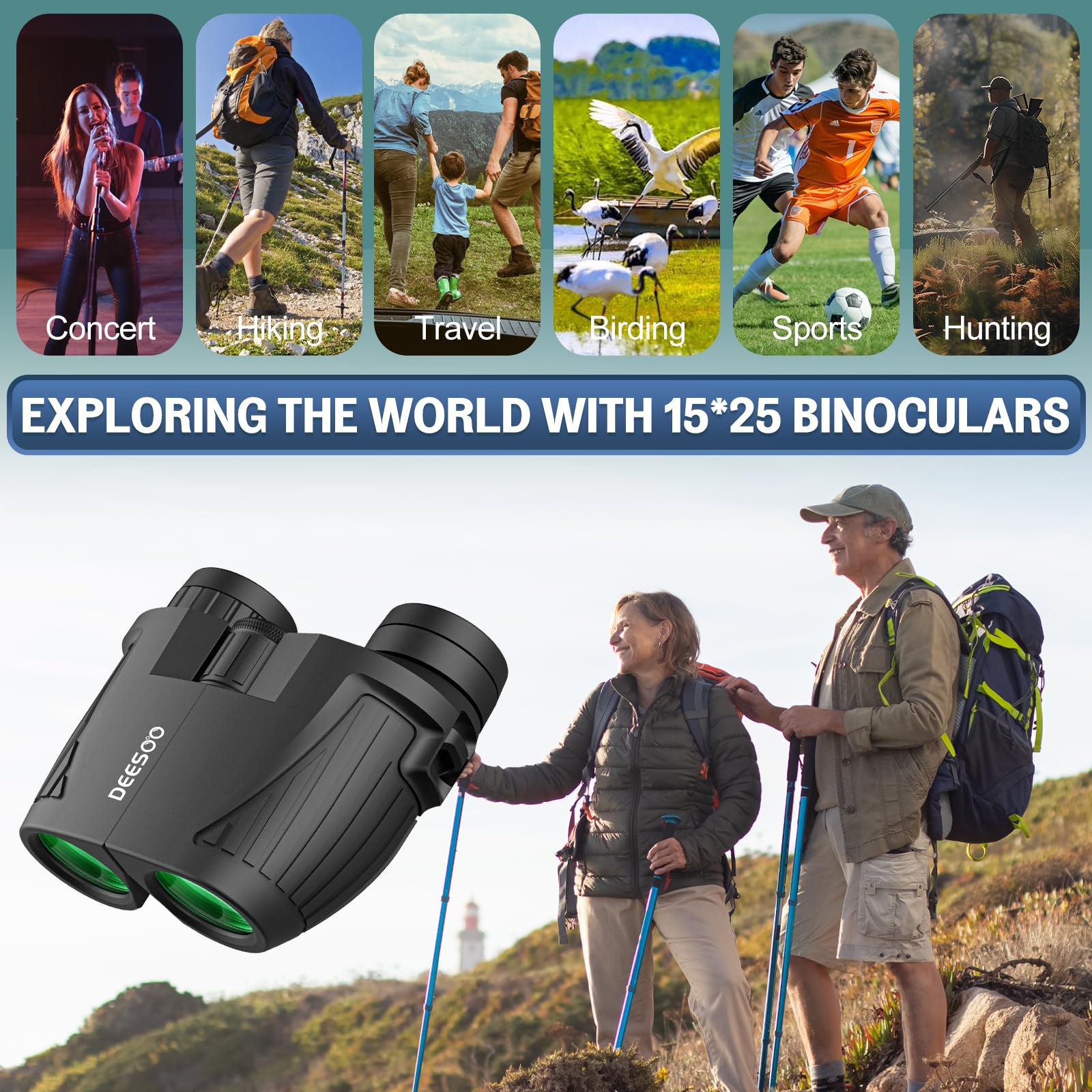 Deesoo 15X25 Hd Binoculars For Adults Bird Watching - Premium Optics Binocular For Hunting Travel Outdoor Enthusiasts