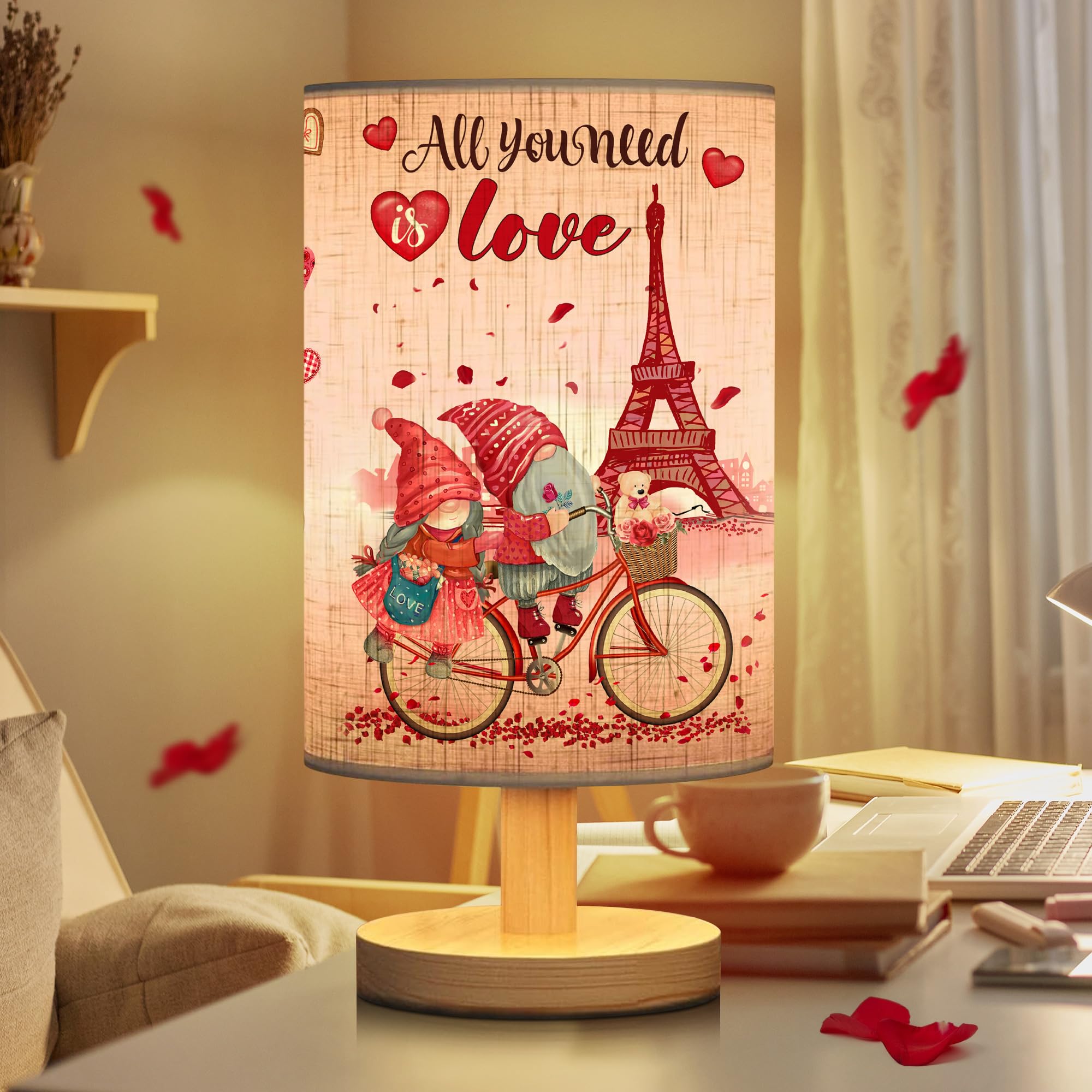 Aridur Valentines Day For Her, Valentines Day Decor Table Lamp, Desk Lamp Valentines Decorations For Home, Living Room, Bedroom, Study, Pink Red Gnome Bedside Lamp, Led Bulb Included