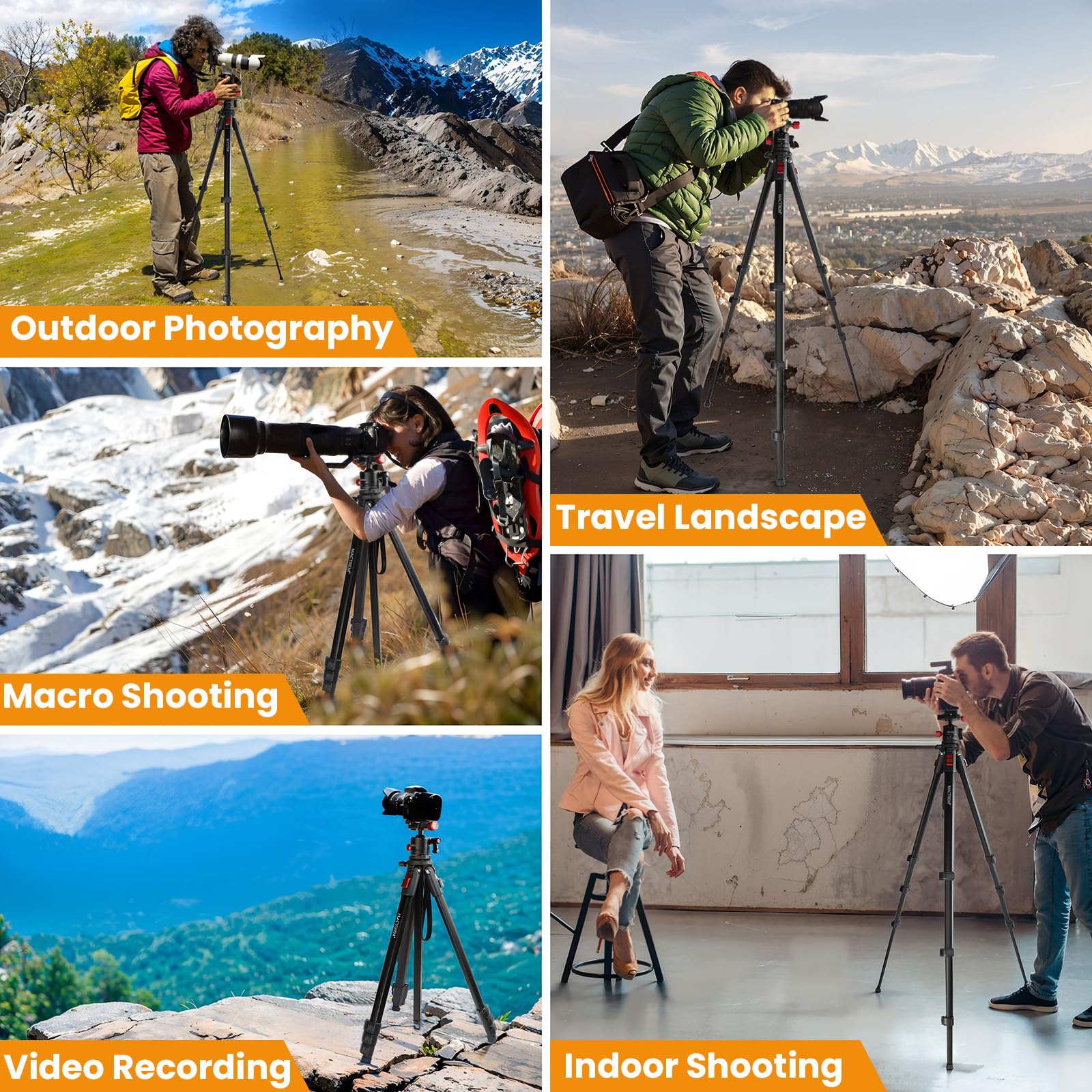 Mactrem Camera Tripod, 67 Inch/170Cm Travel Tripod & Monopod With 360°Ball Head, Heavy Duty Tripod For Smartphone Ipad Canon Nikon Sony Binoculars