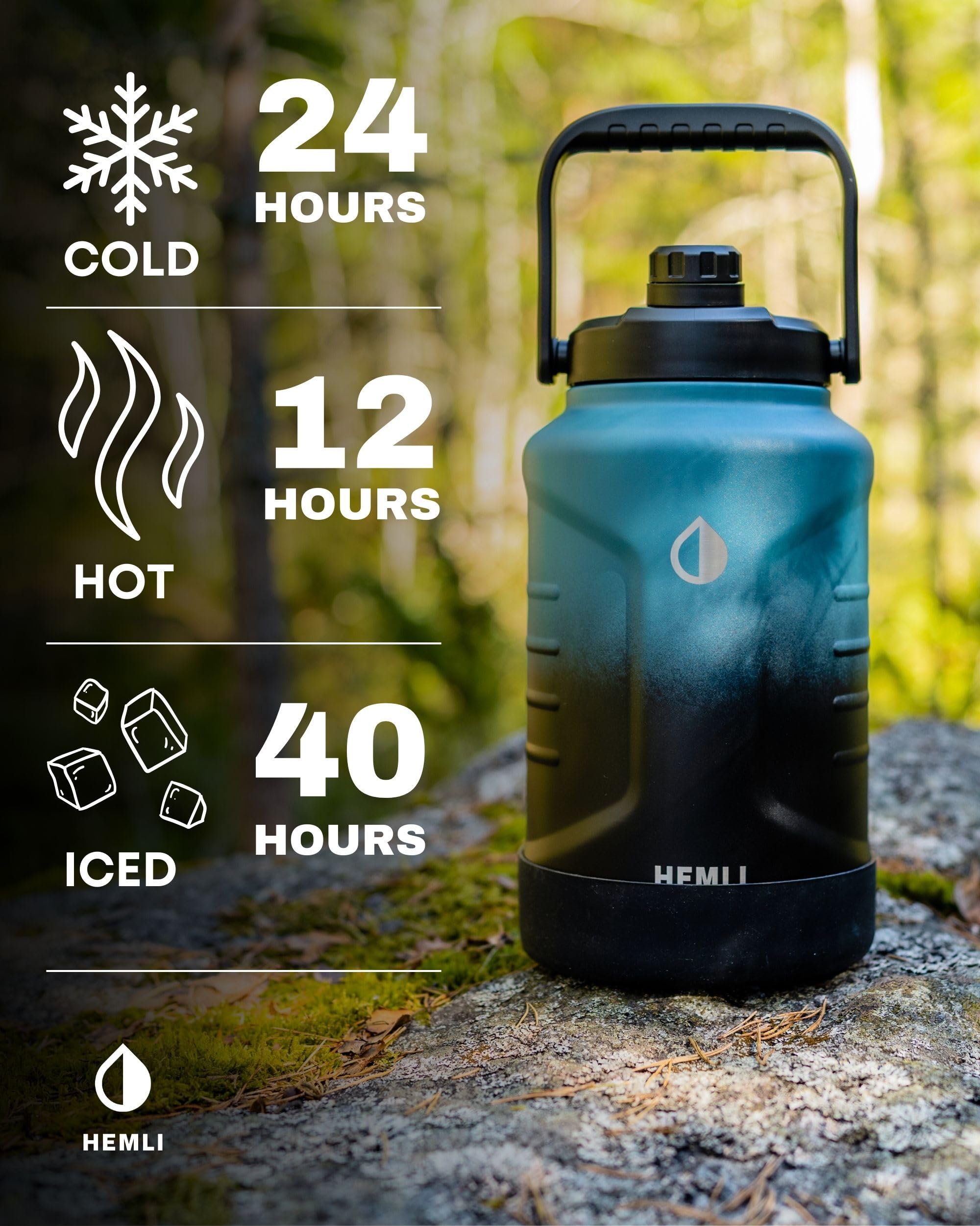 One Gallon Insulated Stainless Steel Water Bottle, 128 Oz Jug, Triple-Walled Vacuum
