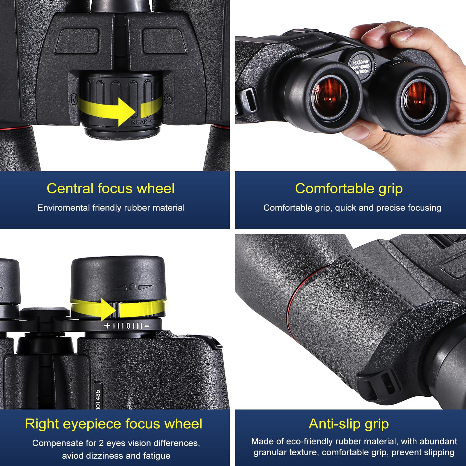 Damenverra 16X50 Binoculars For Adults High Powered - Fmc With Bak 4 Prisms - Large View Waterproof Ed Binoculars With Clear Low Light Vision For Bird Watching, Hunting, Traveling, Stargazing