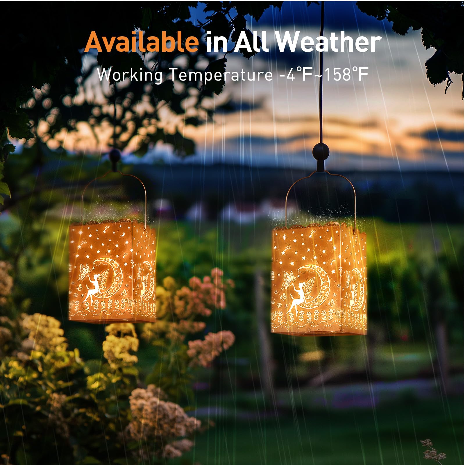 Agptek Flower Fairy Solar Lantern Outdoor Waterproof Garden Light, Metal Hanging Solar & Usb Powered Rgb Changing Light Holiday Gift For Women, Outside Decor Lantern For Backyard, Patio, Porch, Table