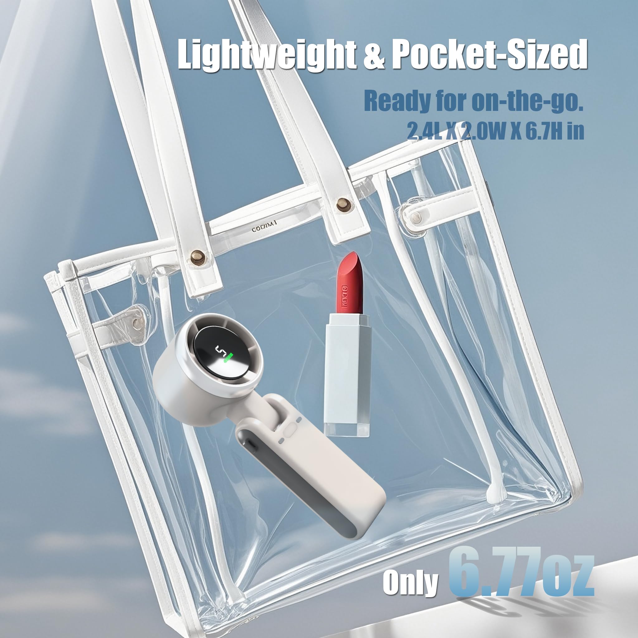 Foldable Handheld Fan, Portable Strong Winds Rechargeable 10000Mah Mini Turbo Fan, Digital Display