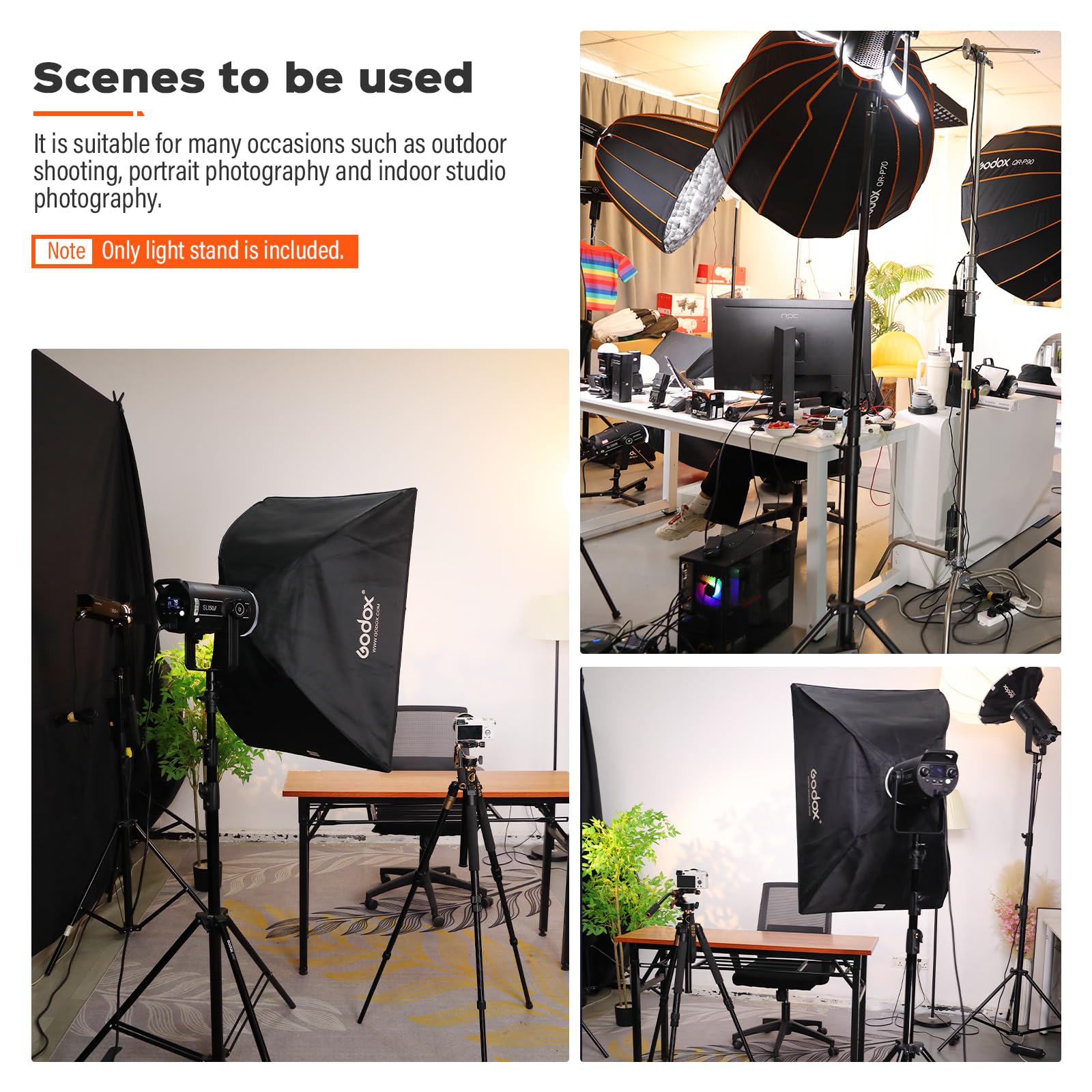 Godox Light Stand 112In/9.3' Photography Light Stand Heavy Duty With 1/4” To 3/8” Universal Screw Carry Bag Portable For Photography Studio Portrait Shooting