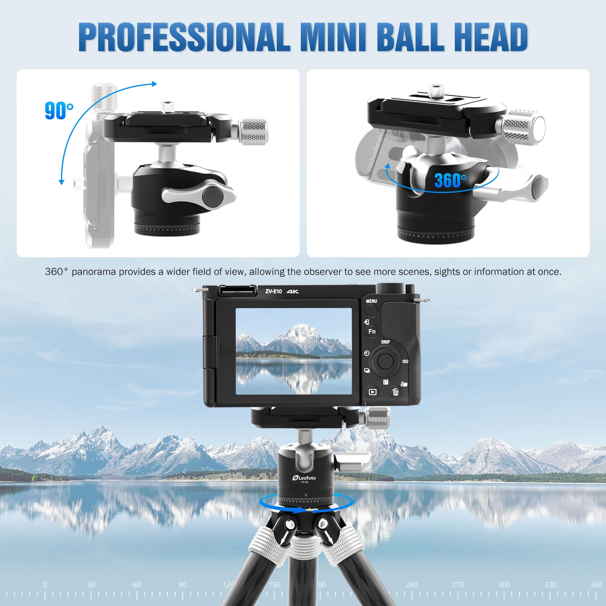 Leofoto Carbon Fiber Mini Table Tripod With 360° Ball Head For Camera, Lightweight Desktop Tripod With Panoramic Base, 1/4" Arca Qr Plate For Phone Adaptor/Projector/Slr, Max Height 10.43", Max Load 11Lb/5Kg