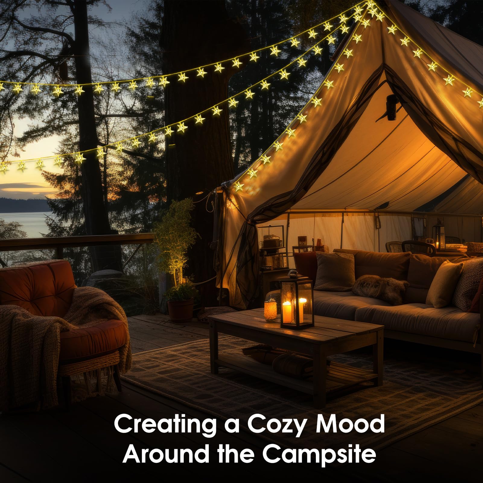 Reyeeinc Solar String Lights Camping, Star Solar Powered Twinkle Lights Outdoor Waterproof With 100 Leds 8 Modes For Campsite, Tent, Camping Hammock, Rv Awning, Playhouse, Tree House Decorations