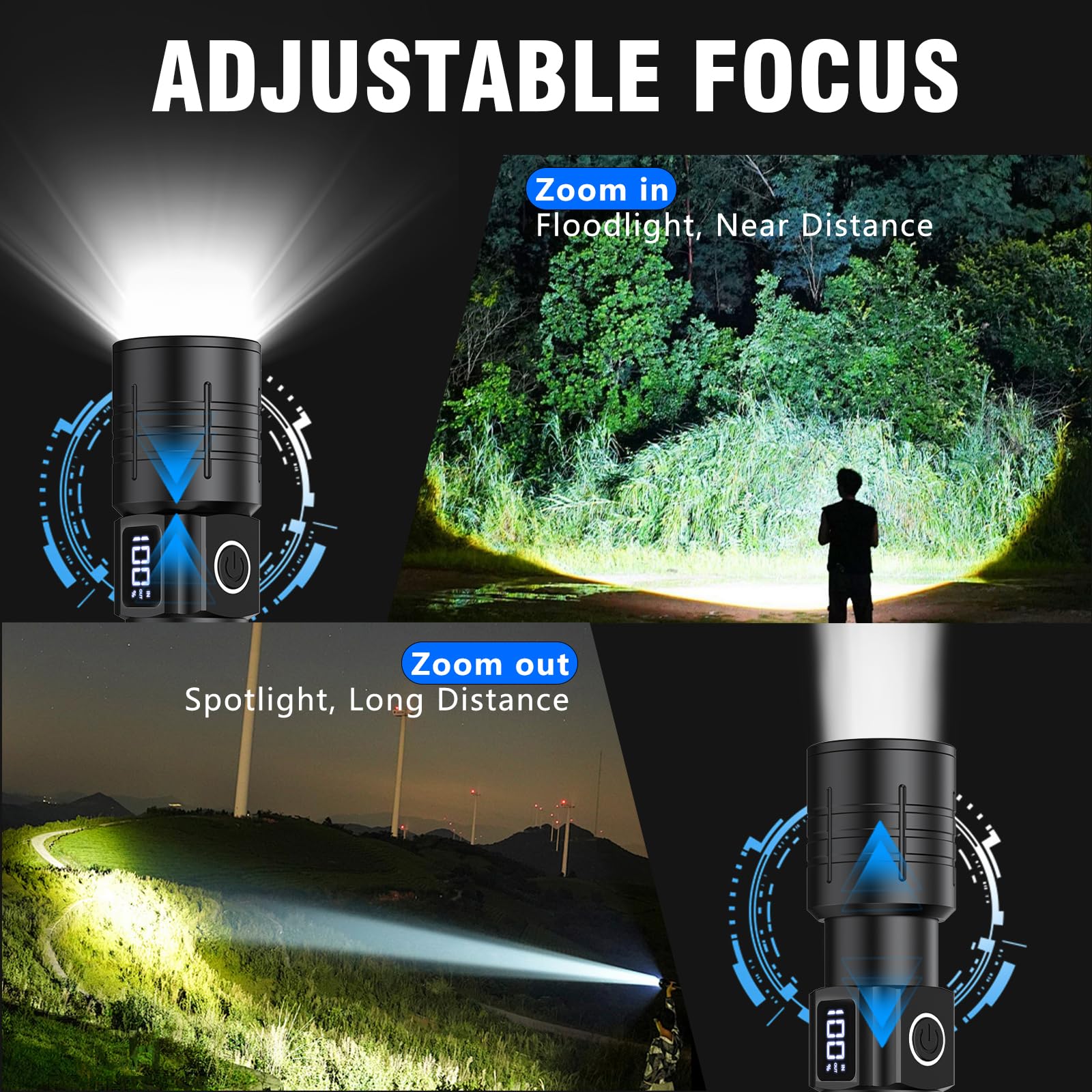 Netcan Led Flashlight, High Powered 50000 Lumens Super Bright Tactical Flashlight, Rechargeable Flashlights High Lumens, 6 Modes Zoomable Waterproof Flash Lights For Emergency, Camping, Hiking