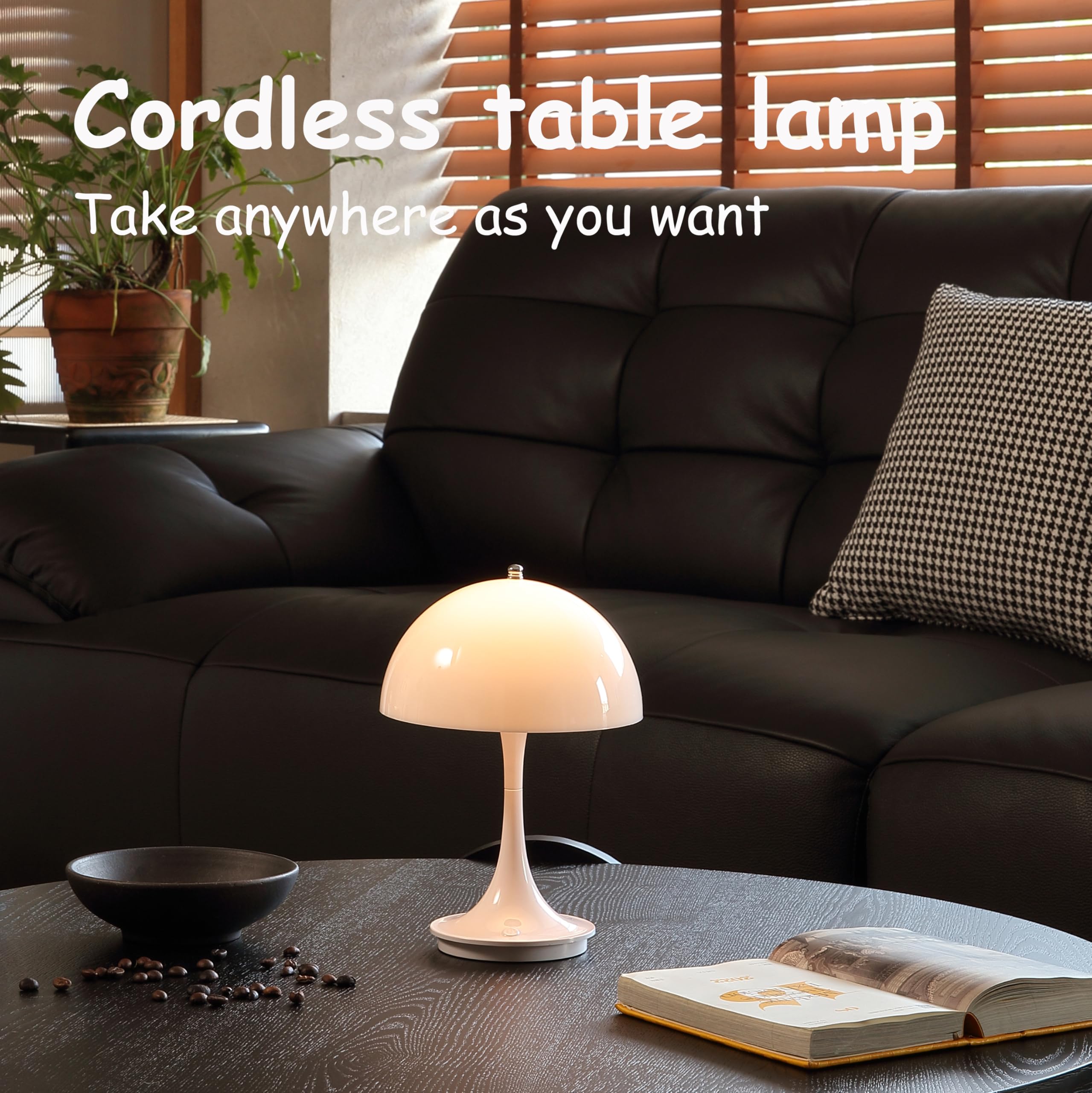 Mgchayoli Cute Cordless Mini Mushroom Table Lamp - Rechargeable 3000Mah Battery, Dimmable Touch Led, Portable Bedside Nightstand Light For Bedroom, Kitchen, Bathroom, Office & Study Decor - White
