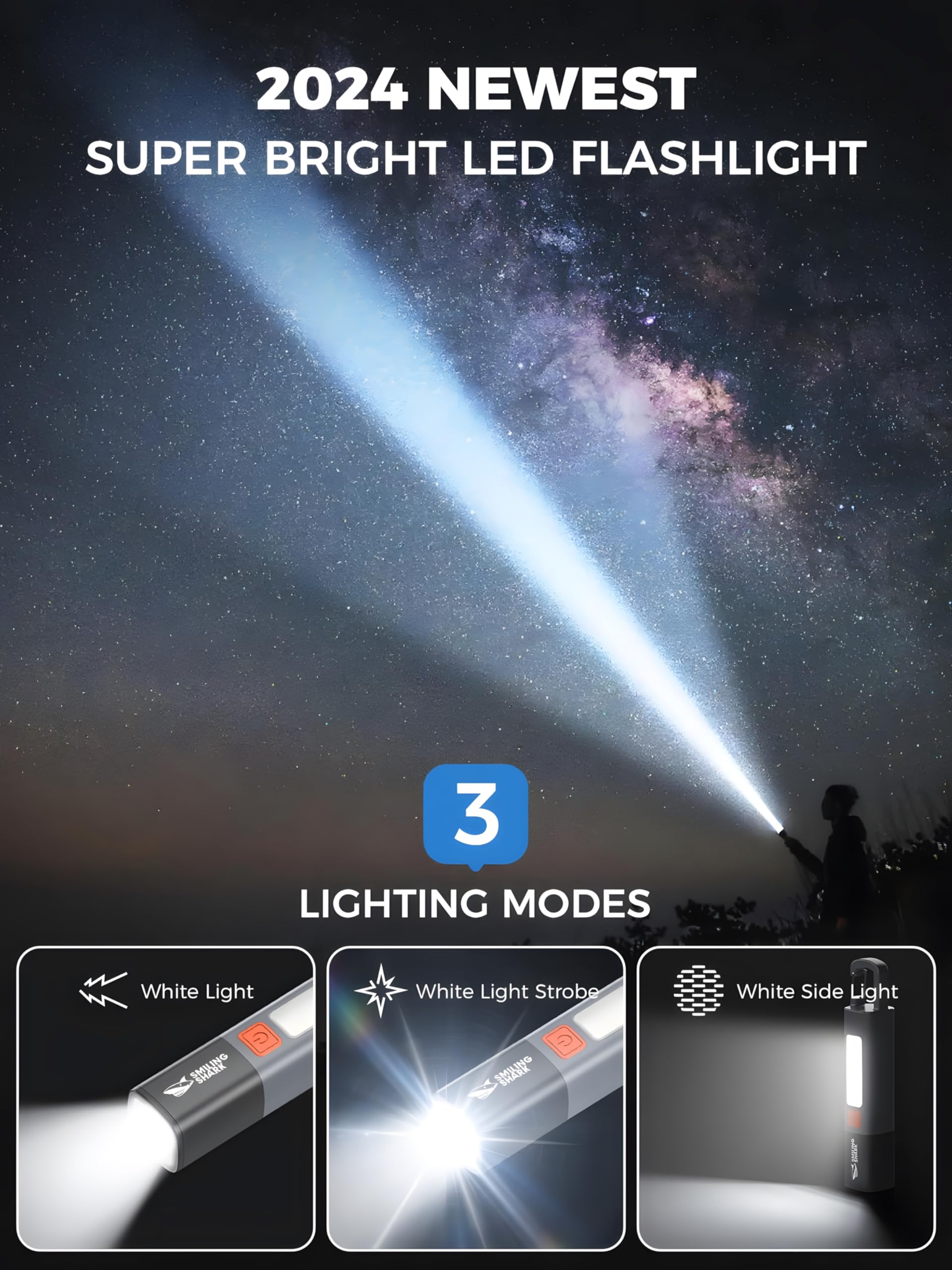 Dubom 1200Mah Portable Torch Led Work Light, Cob Side G1 Flash Light, 3 Modes Zoomable Focus White Waterproof Powerful Super Bright Edc, Outdoor Emergency, Mini-Rechargeable, Camping Flashlight (1, Gray)