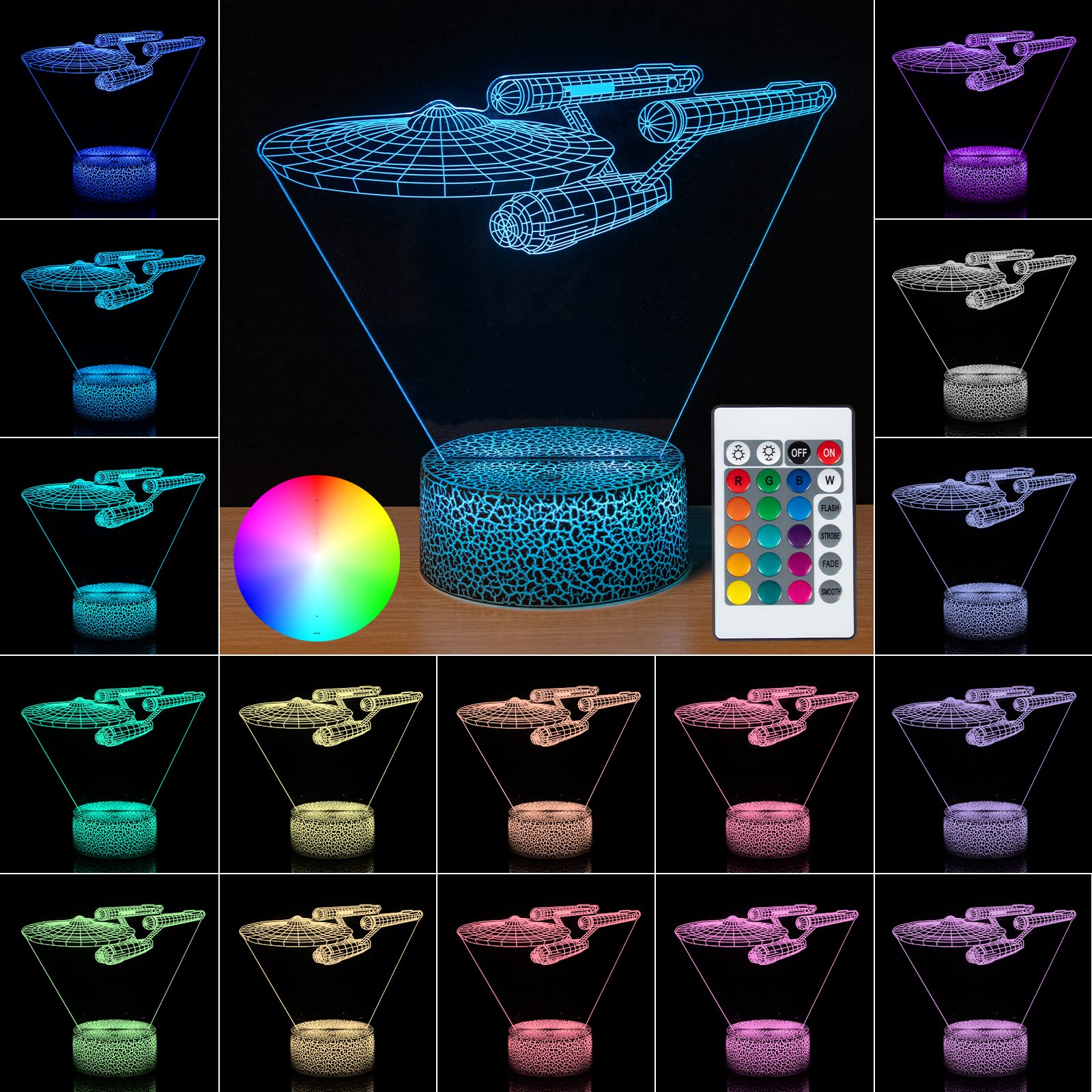 Smalody Night Lights 3D Optical Illusion Multi-Colored Change Touch Controlled Desk Lamp Battleship Bedside Lamp Christmas And Birthday