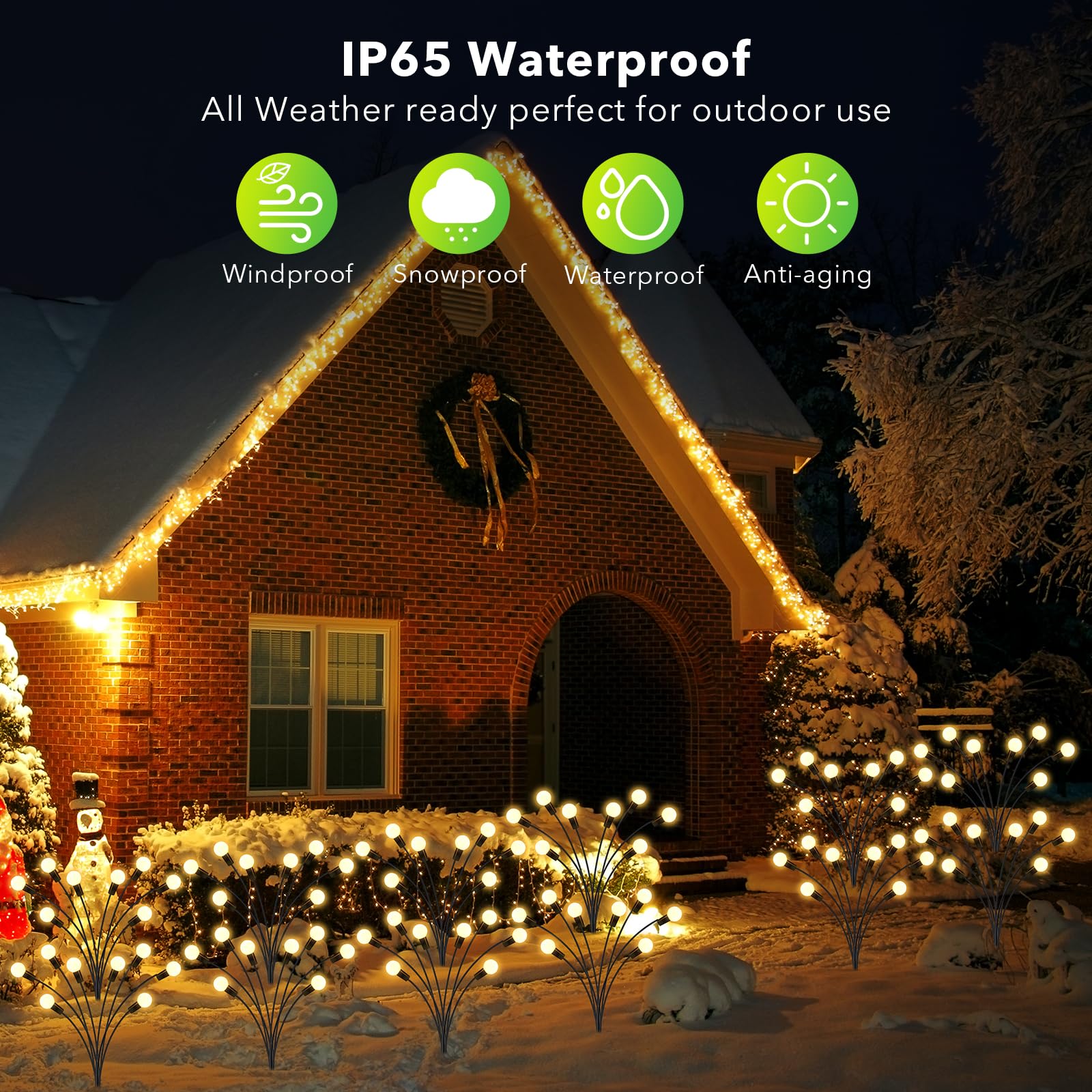 Outfac Firefly Solar Garden Lights Outdoor, Warm White Solar Powered Christmas Garden Lights Decorative Waterproof For Outside Pathway Patio Yard Landscape Decor Holiday Light (4 Pack)