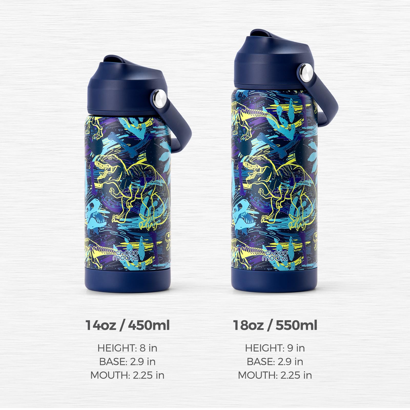 Choco Mocha Kids Water Bottle For School, Kids Insulated Dinosaurs Water Bottle Stainless Steel