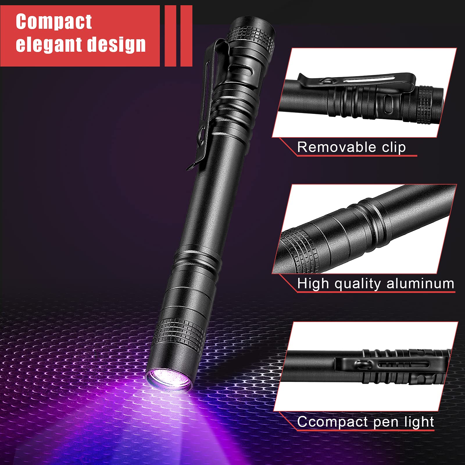 Honoson 6 Pieces Uv Black Light Flashlight Small Blacklight Flashlights Pen Lights For Leak, Pet Urine, Hotel Inspection, Dry Stain And Dye Detector, 5.2 Inches Long