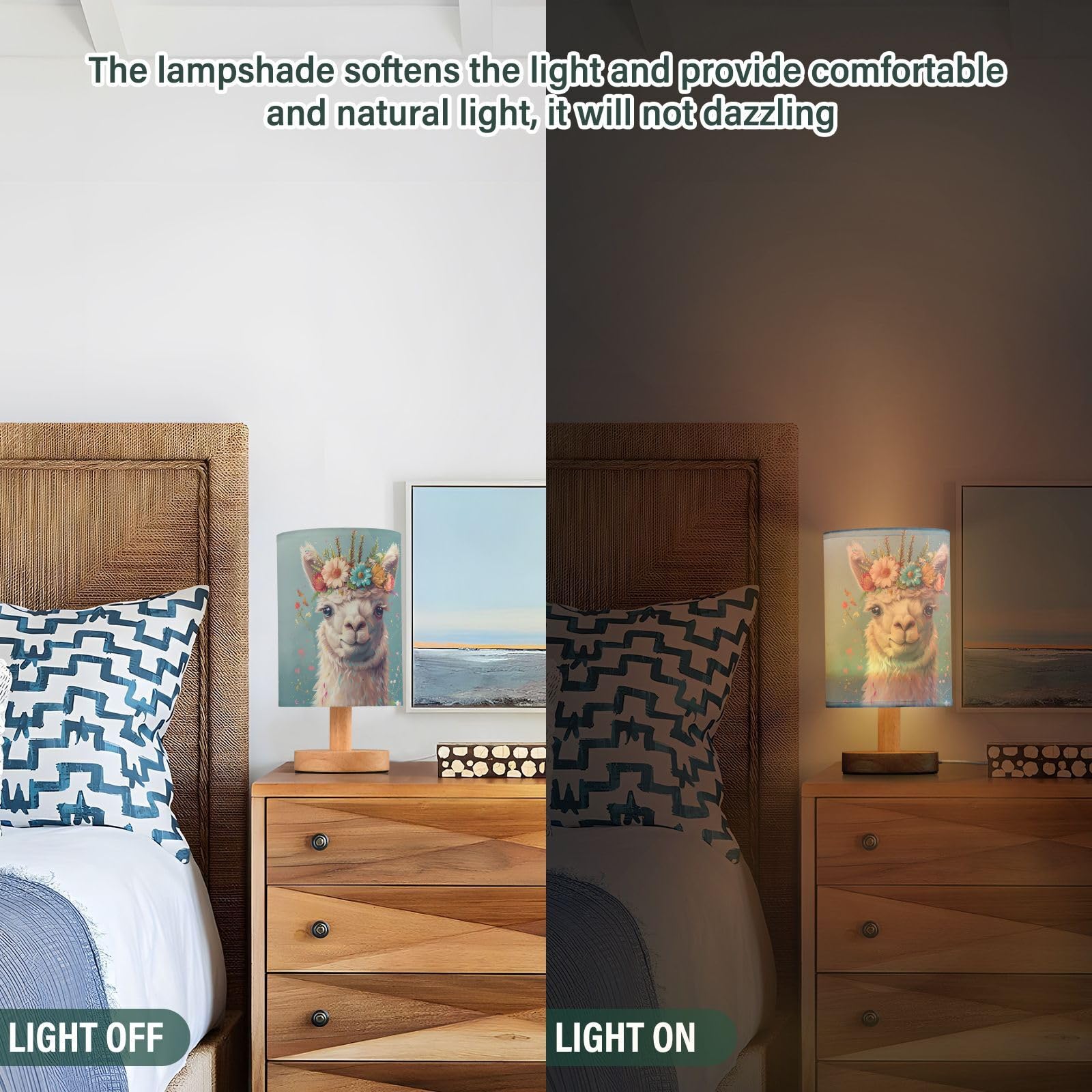 Goodold Cute White Alpaca Led Table Lamp - Modern Minimalist Bedside Lamp With Round Flaxen Fabric Shade For Nightstand, Perfect For Bedroom Ambiance