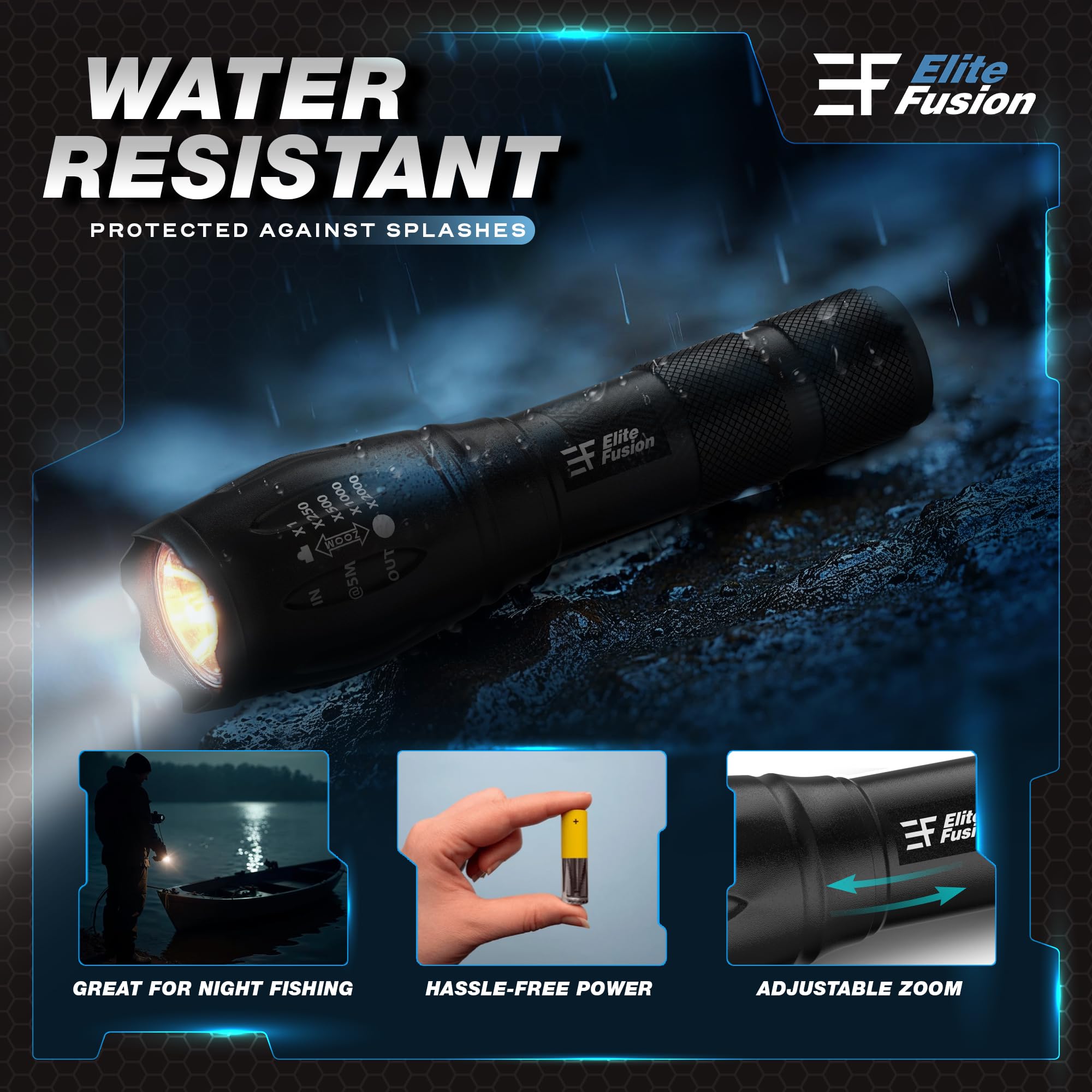 Elite Fusion Utility Led Flashlight 2-Pack, High Lumens, 5 Light Modes, Adjustable Zoom, Water-Resistant, Durable Aluminum, Aaa Battery, Lightweight, Ideal Flashlights For Home & Outdoor Use