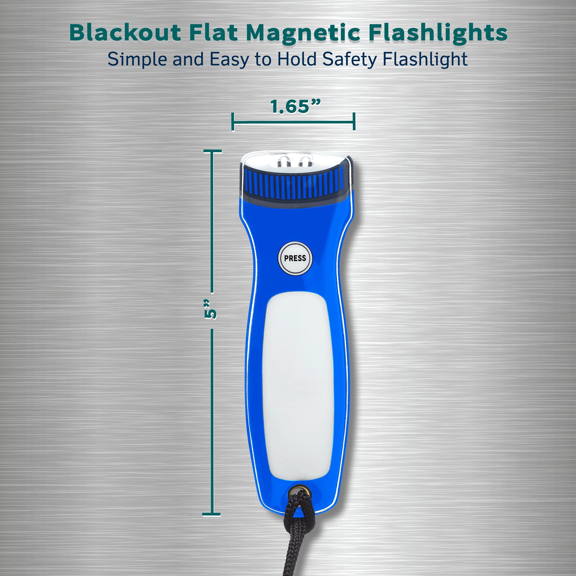 Discount Promos 10 Blackout Flat Magnetic Flashlights Set - Led Lights, Wrist Strap Included, Fridge Magnet - Blue