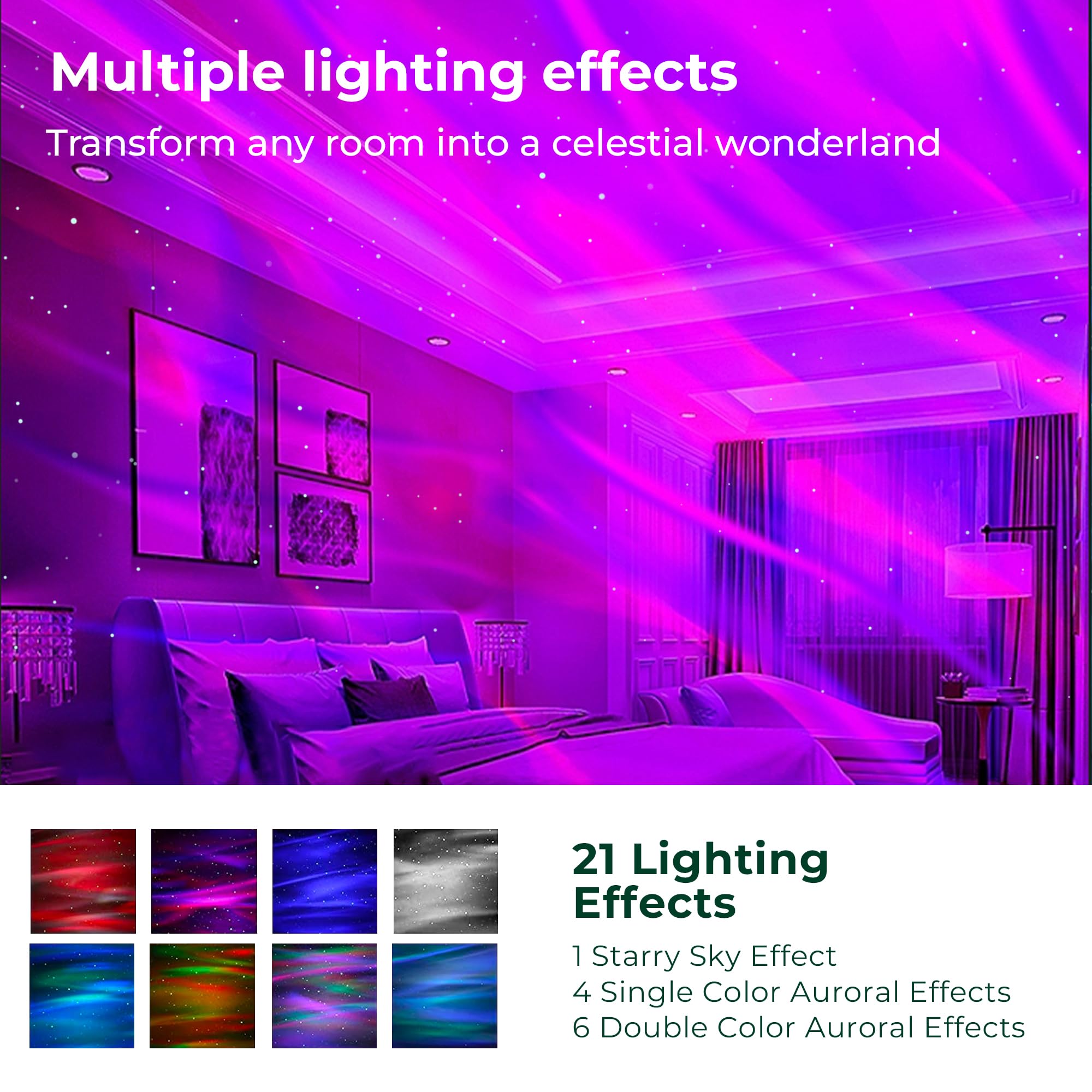 Acacia Galaxy Projector With 21 Light Effects, Galaxy Light Star Projector With White Noise And Built-In Bluetooth Speaker, Night Light Projector For Ceiling, Bedroom And Room Décor