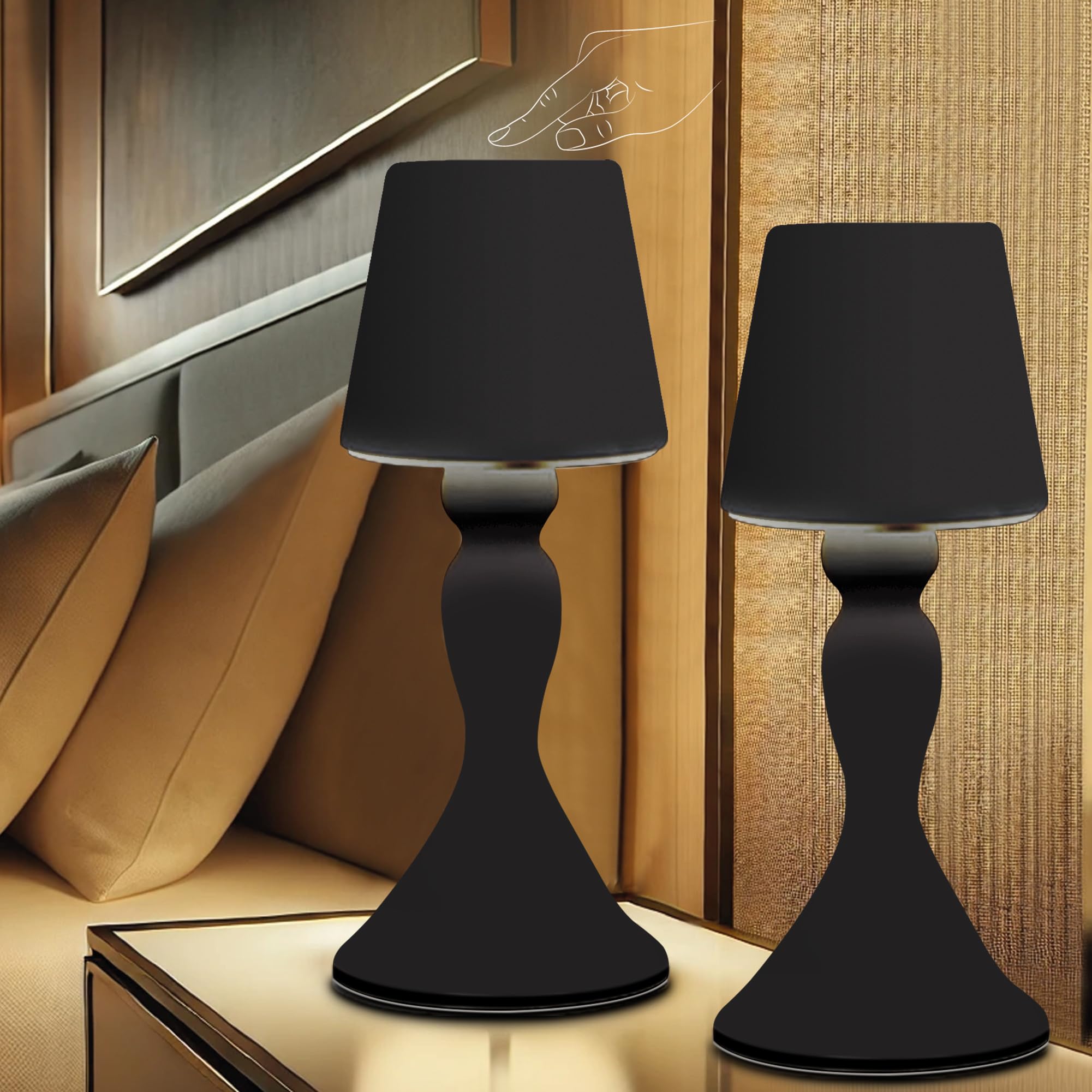 Nycoma Table Lamp,Bedside Lamp,Usb-C Charging,Home Decor,Stepless Dimming,3 Color Settings,Ambient Lighting,Touch Lamp For Bedroom,Living Room,Office And Outdoor (Black)(2Pack)
