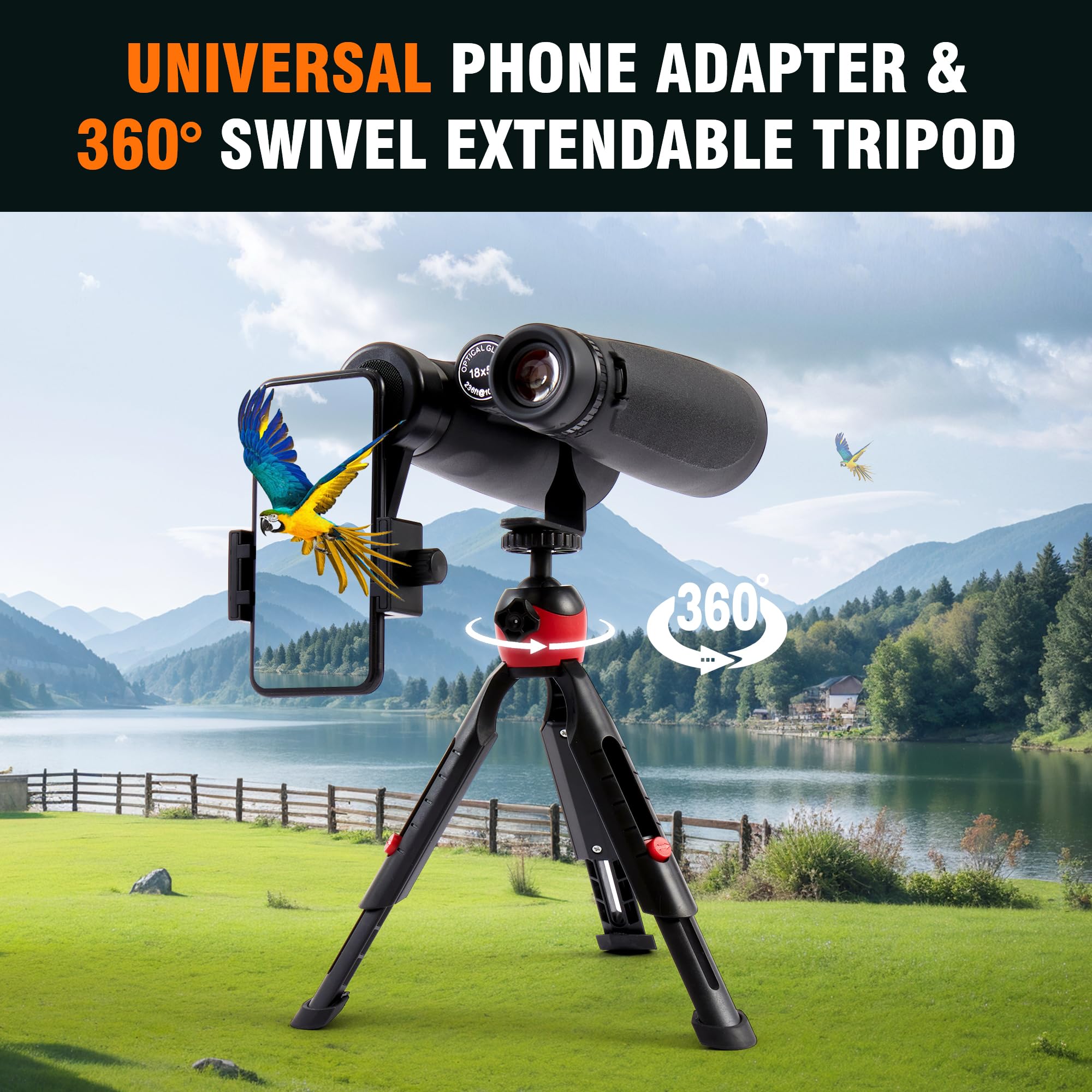 Adorrgon 18X56 Hd Binoculars For Adults High Powered With Phone Adapter And Tripod, Super Powerful Bak4 Prism Fmc Waterproof Binocular With Clear Low Light Vision, Binoculars For Hunting Bird Watching Travel