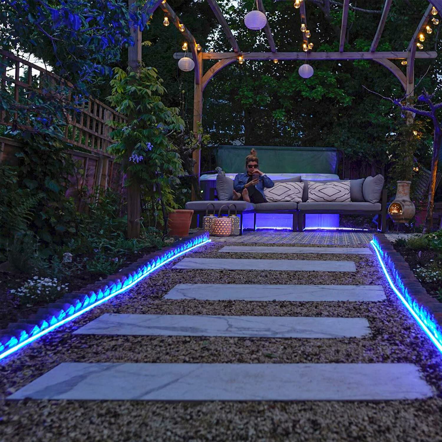 Potive 200 Led Outdoor Waterproof Solar Pool Lights, 66Ft Solar Rope Lights Blue With 8 Modes, Blue Rope Lights For Outside For Trampoline Camping Fence Decor (2 Pack)