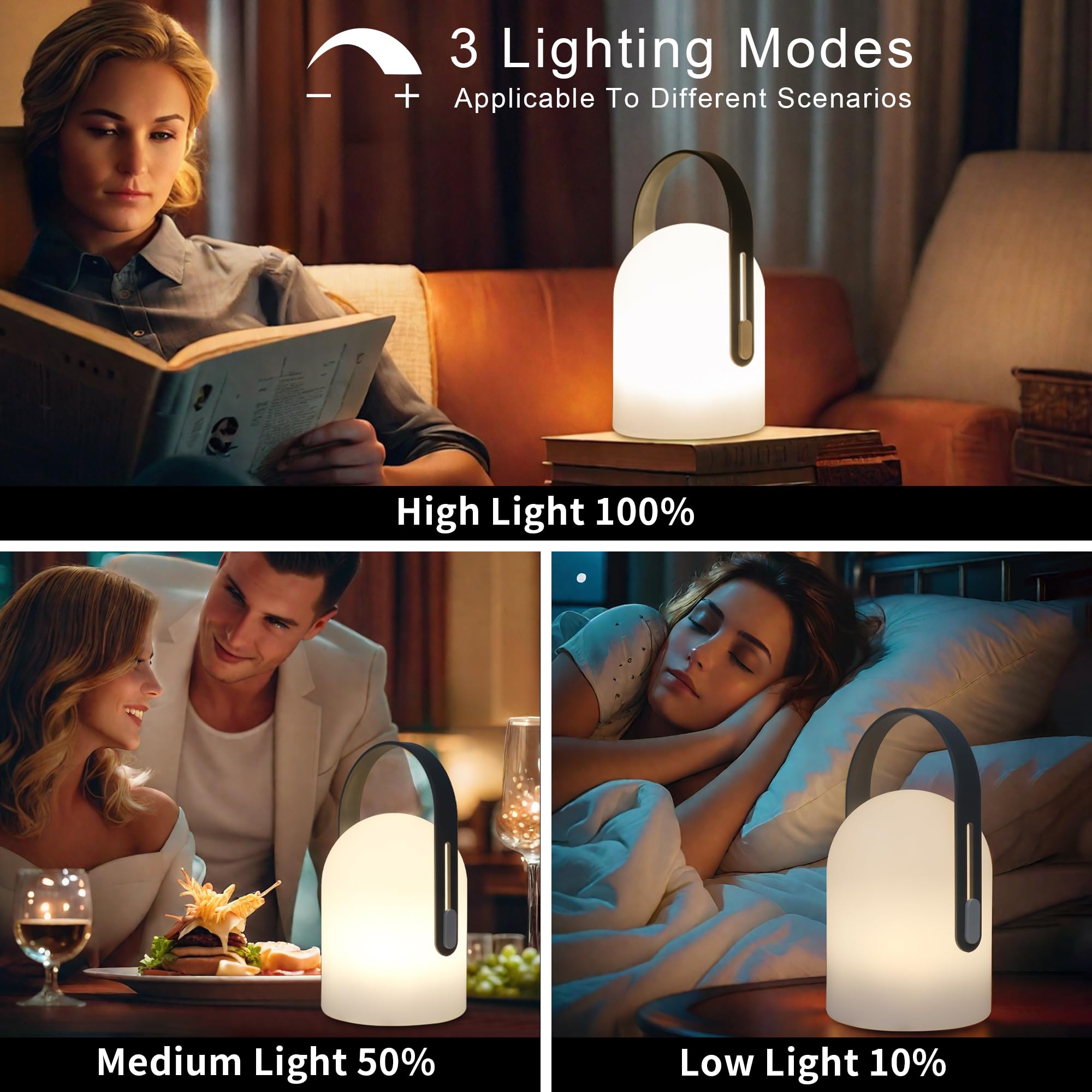 Trirocks Rechargeable Lantern Table Lamp Portable Powerful 4000Mah Led Battery Operated Table Lamps 3-Mode Lighting Outdoor Night Lamp Lantern For Christmas Home Bedroom Camping Outdoor Indoor