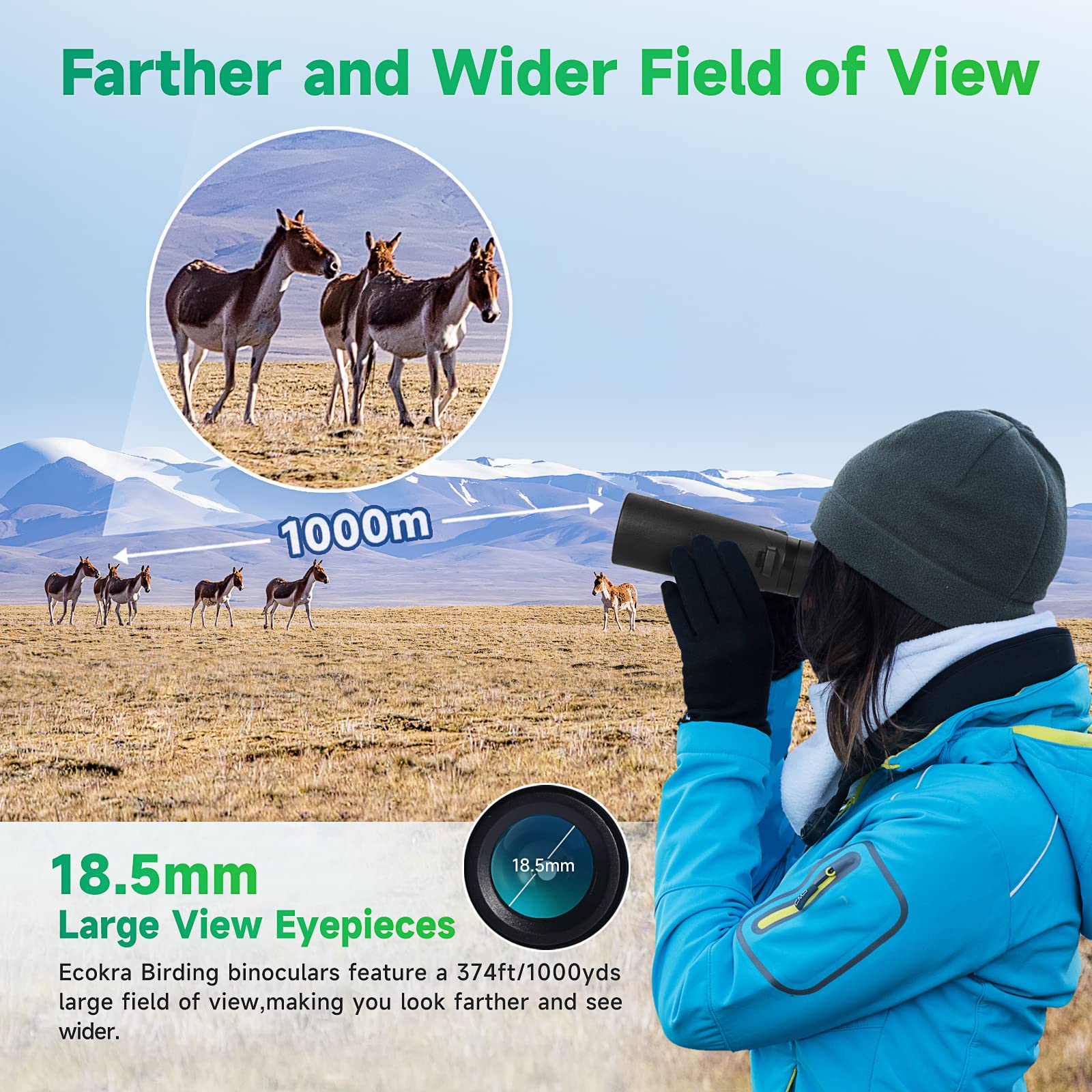 Ecokra 12X42 Hd Binoculars - Adults' High Power Binoculars With Tripod Phone Adapter, Waterproof Compact, Ideal For Bird Watching, Hunting, Stargazing - Clear Low Light Night Vision, Bak4, Fmc Prisms