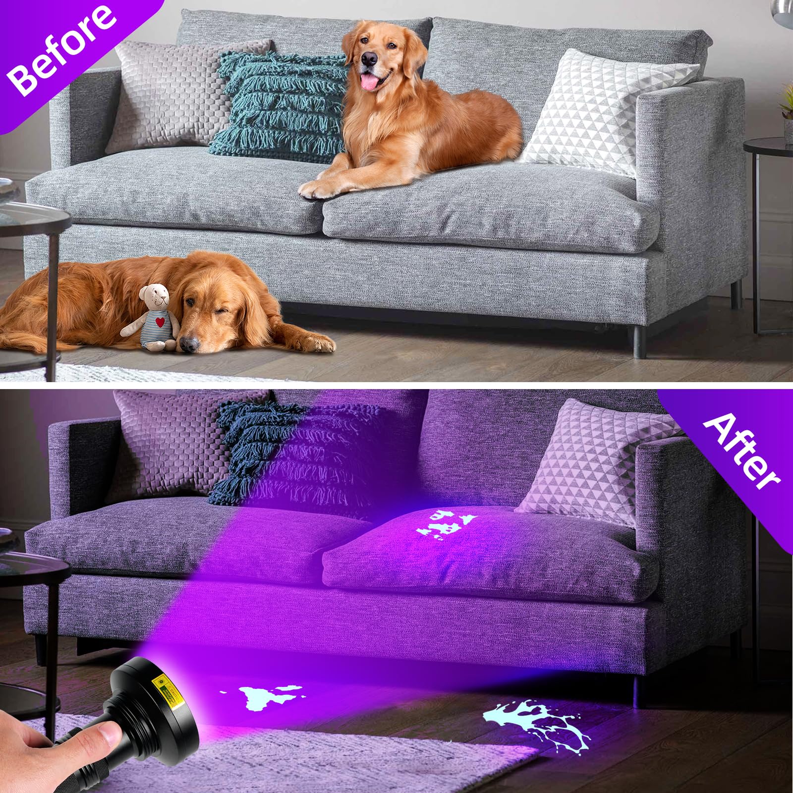Grace Marci Uv Flashlight 2 Pack, 100 Led 395Nm Black Light And 3W Mini 365Nm Uv Pen Flashlight, Pet Urine Detector For Dog/Cat Urine, Dry Stain, Bed Bug, Scorpion (Battery Include) (100 Led/3W Pen Flashlight)