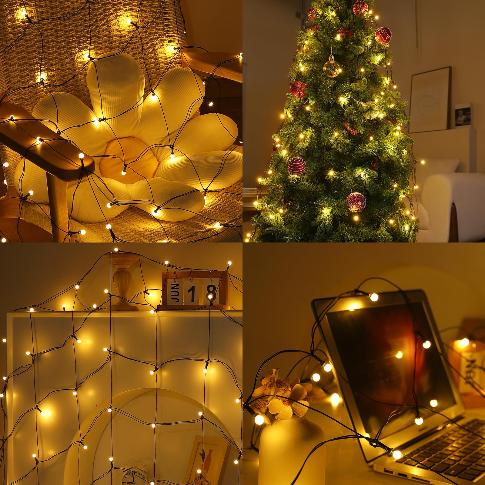 Aolupal Solar Net Christmas Lights Outdoor,8 Modes 100Led Bush Net Light For Shrubs,5Ftx5Ft Connectable Mesh Tree For Garden Home Party Christmas Decor