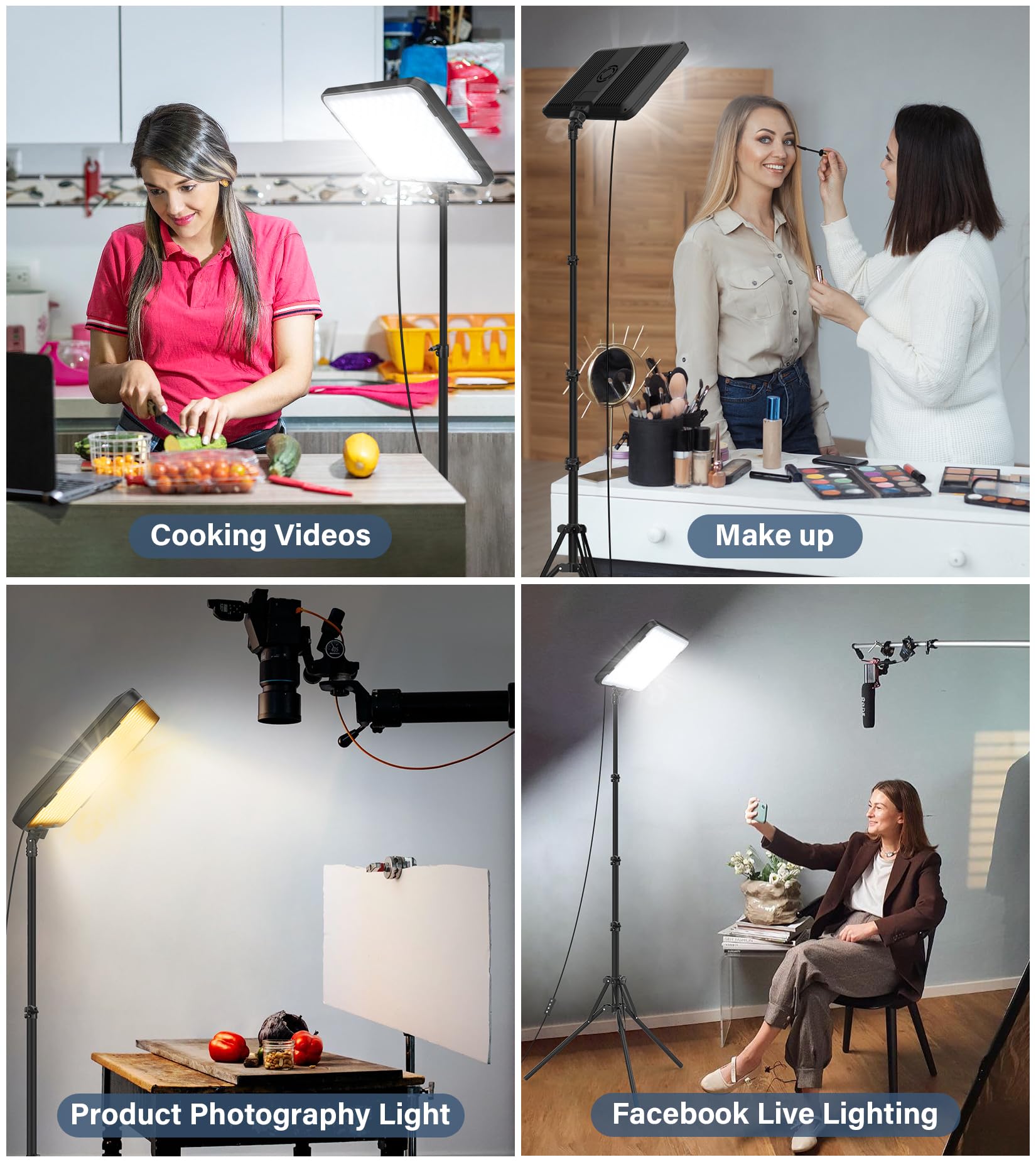 Unicucp 2 Pack Led Video Light, Photography Lighting Kit With 62.99'' Tripod Stand, Dimmable 2500-8500K 22W Studio Lights For Video Recording Game Live Streaming Youtube Podcast Photo