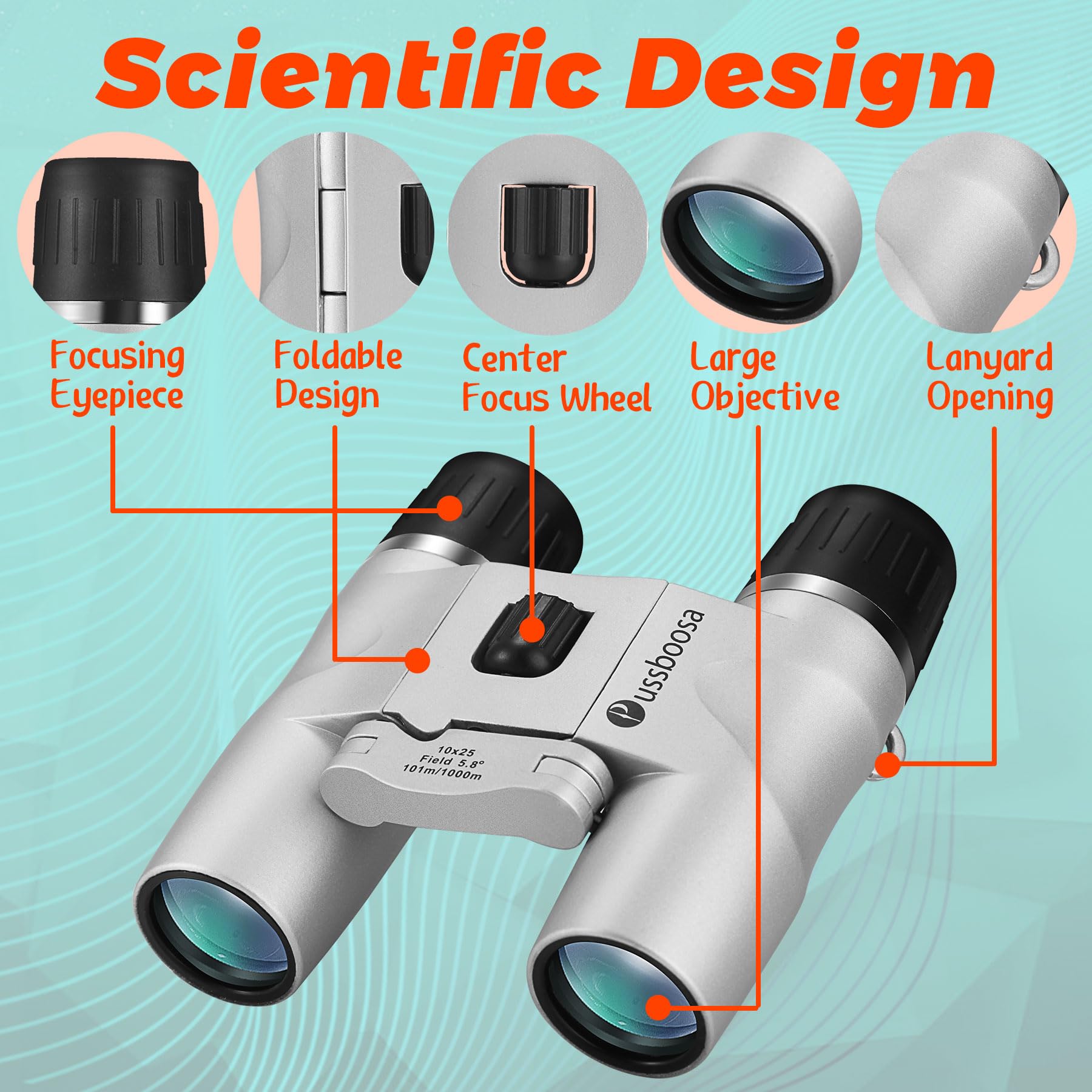 Pussboosa Binocularsbinoculars 10X25 For Adults And Children,Bak4 Prism,High Magnification Easy Focus Binoculars With Shimmering Field Of View,Compact Binoculars For Birdwatching And Outdoor Adventures