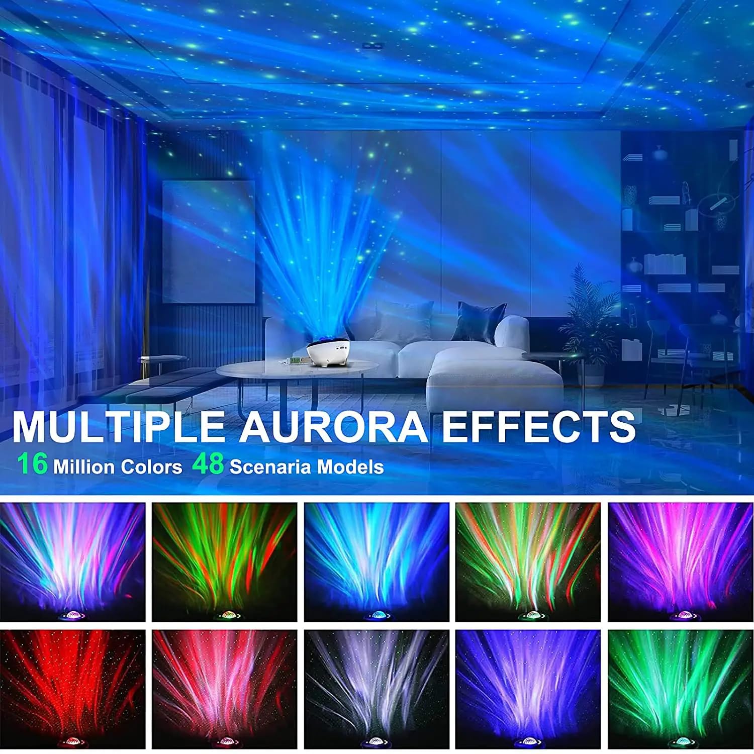 Somktn Aurora Projector, Northern Lights Galaxy Light Projector With White Noise Sound Machine Bluetooth Speaker/Timer/Remote/App Control, Work With Alexa, Star Projector For Ceiling Bedroom, Kids Adults