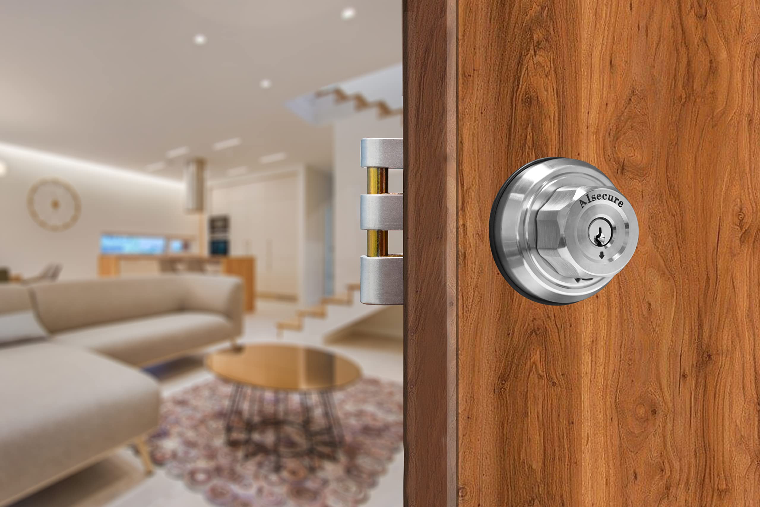 Aisecure Twist To Lock Jimmy Proof Deadbolt Lock Keyless With Unpickable Night Latch&Anti-Mislock Button 304 Stainless Steel Heavy Guard Security Single Cylinder Sc Keys Prohibits Forced Entry Silver