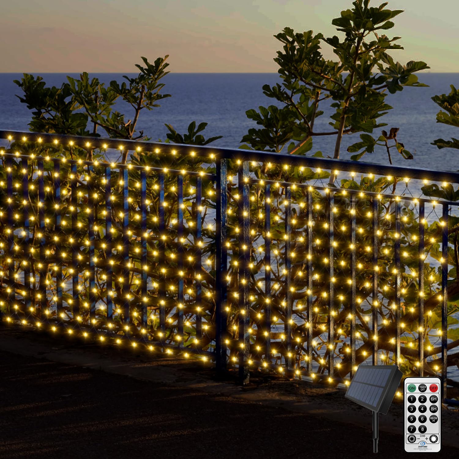 Iknhyeg 20 X 6.6Ft 320Led Solar Net Lights Outdoor For Bushes,Large Outside Mesh Lights Net Light Solar Garden Tree Light Waterproof With Remote 8 Modes For Baloncy Gazebo(Warm White)