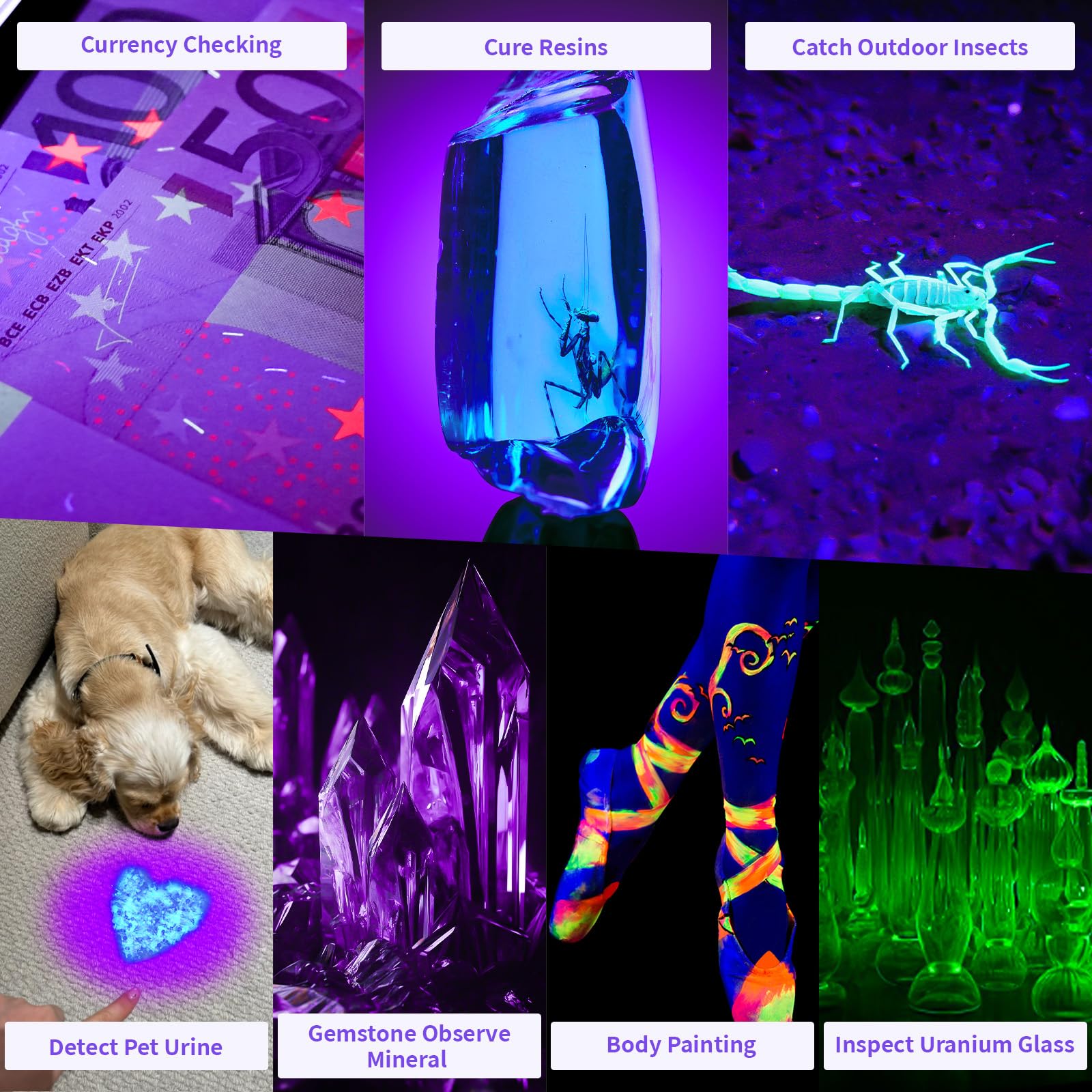 Benss 2 Pack Rechargeable Black Light, 60W 5000 Mah Dimmable Uv Black Light, 100 Led 395 Nm Ultraviolet Blacklight, For Dog Cat Pet Urine Stains Detection, Bed Bug, Scorpions, Bedroom, Camping, Outdoor