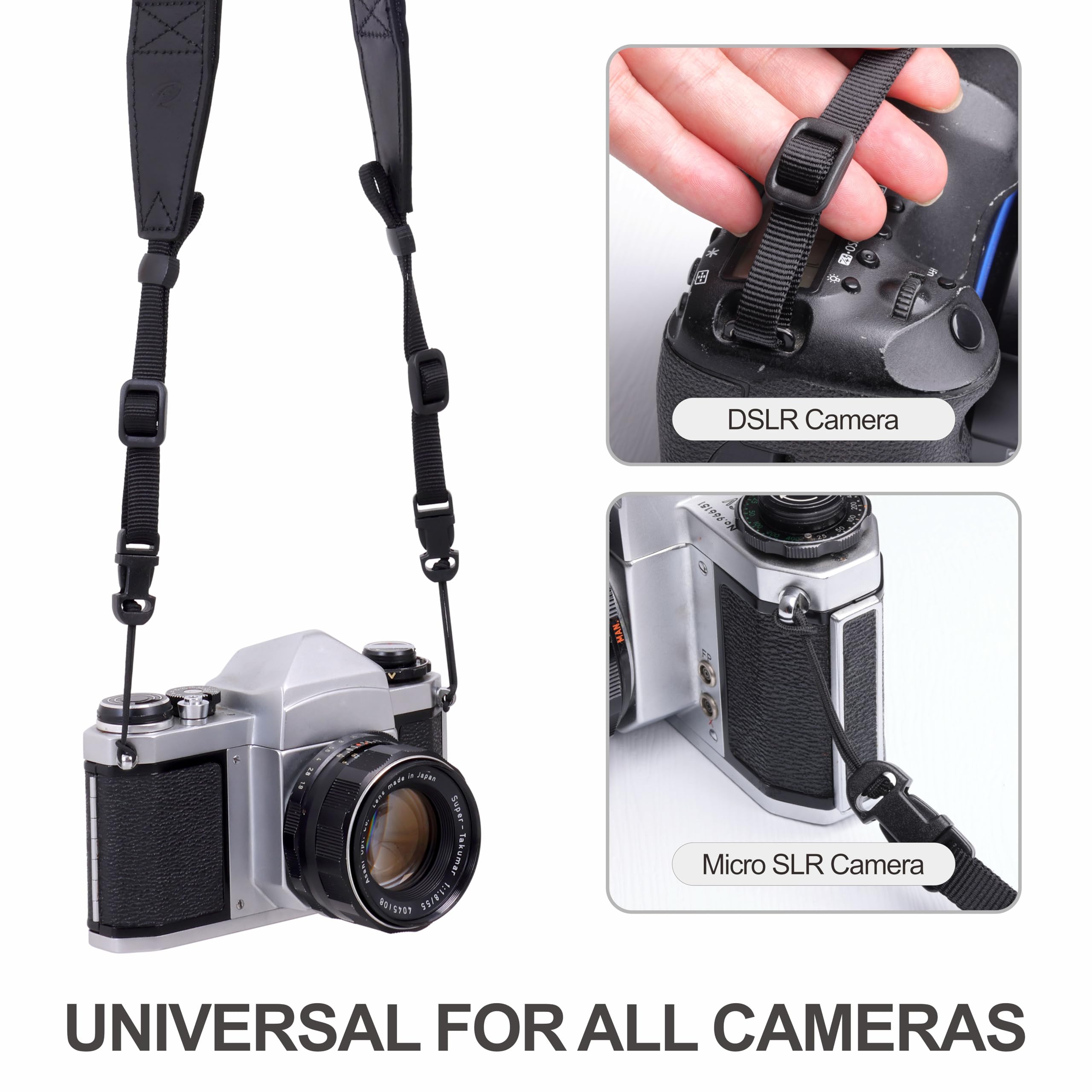 Padwa Lifestyle Adjustable Camera Strap - 1.5" Full Grain Leather Ends Camera Straps For Photographers, Adjustable Neck Shoulder & Crossbody Cotton Strap Quick Release For Cameras And Binoculars